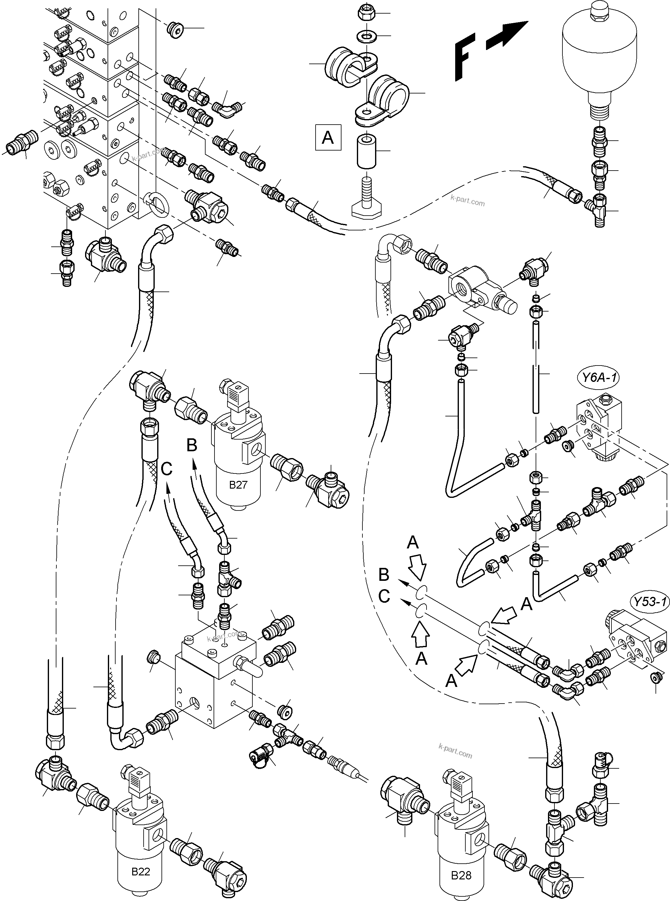 Komatsu parts book diagram for PC3000-6 S/N 46151: CONTROL- AND FILTER PLATE