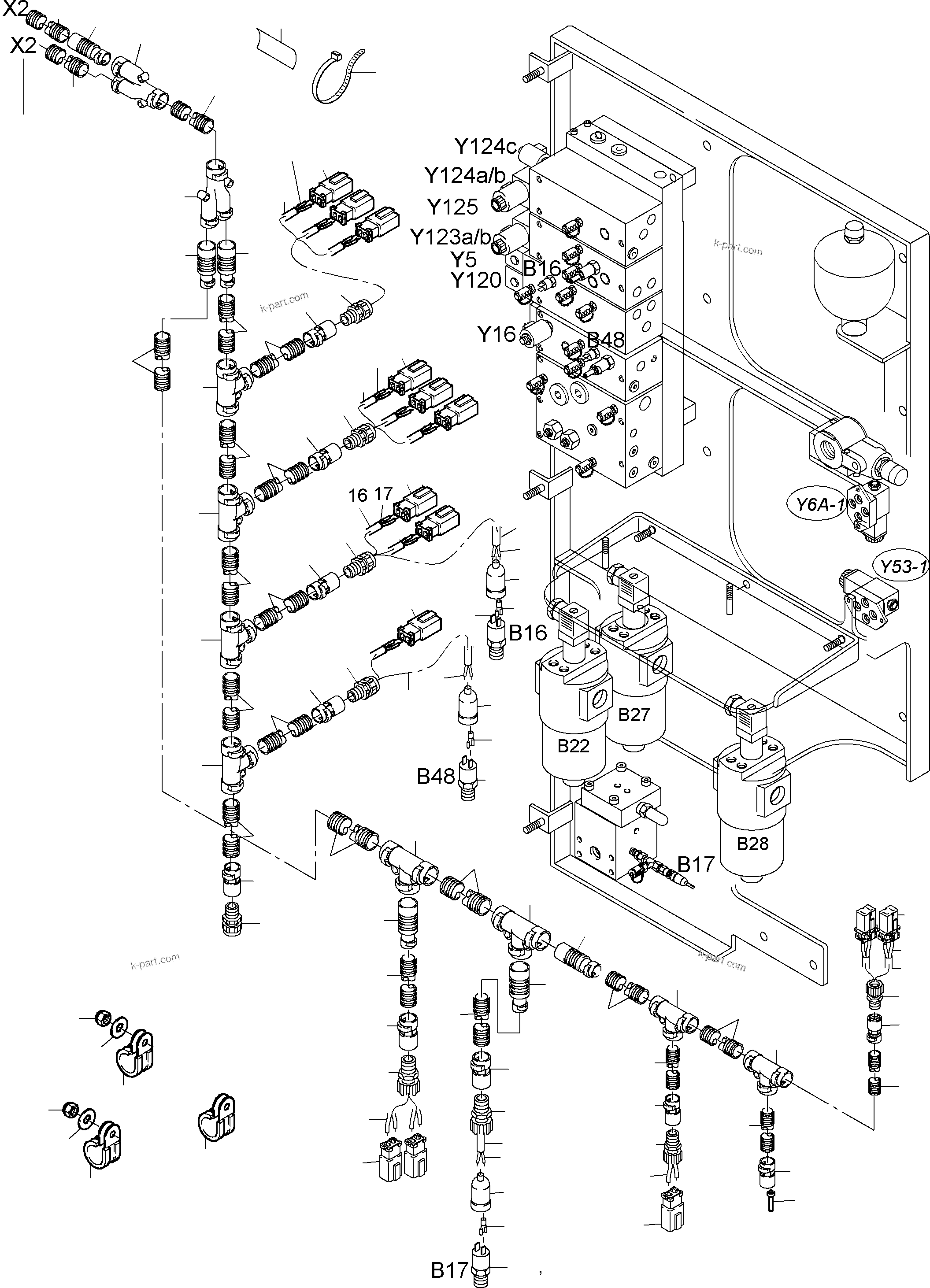 Komatsu parts book diagram for PC3000-6 S/N 46151: CABLES - CONTROL FRAME