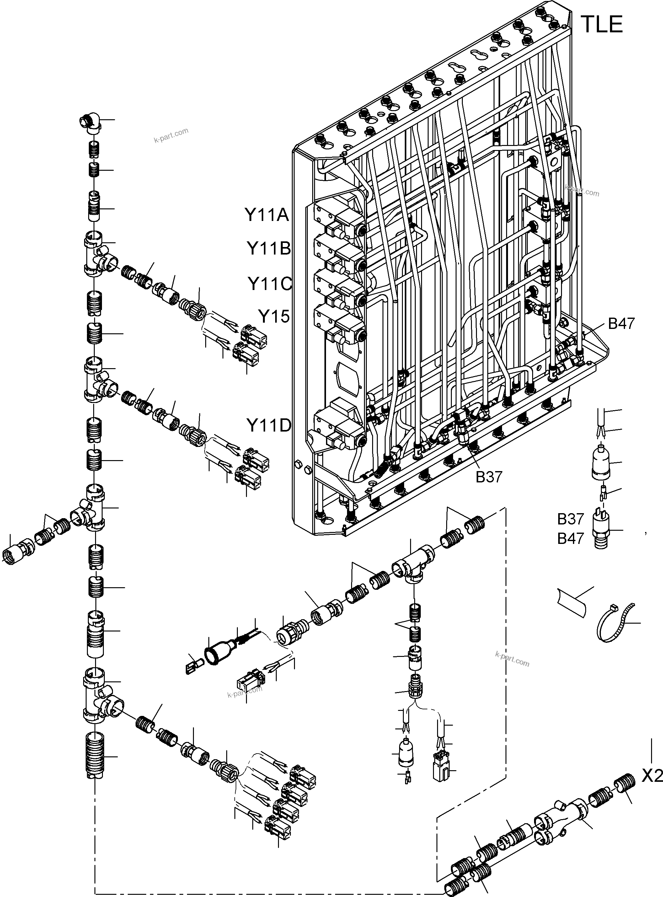 Komatsu parts book diagram for PC3000-6 S/N 46151: CABLES - PILOT CONTROL FRAME