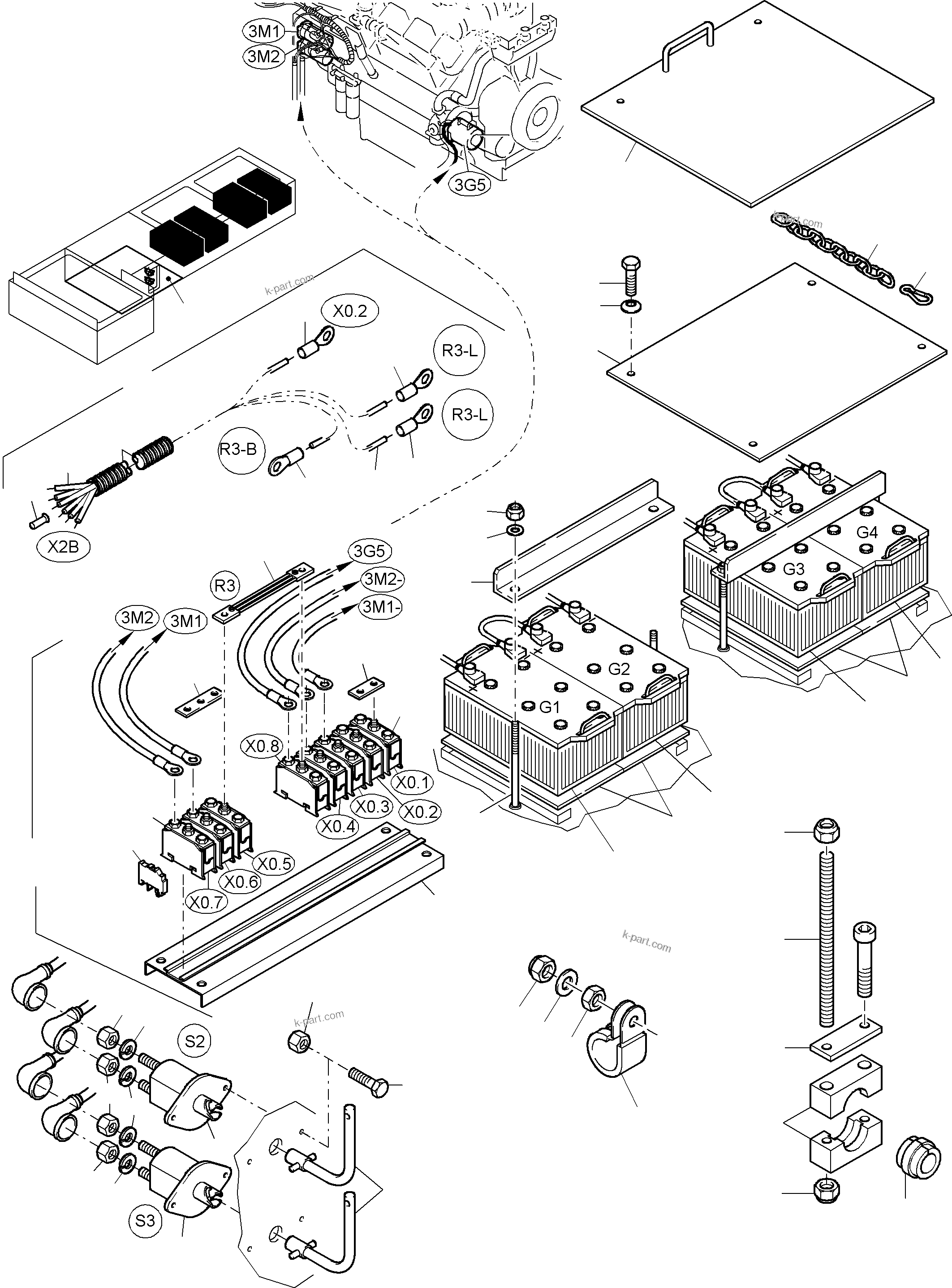 Komatsu parts book diagram for PC3000-6 S/N 46151: BATTERIES WITH CABLES