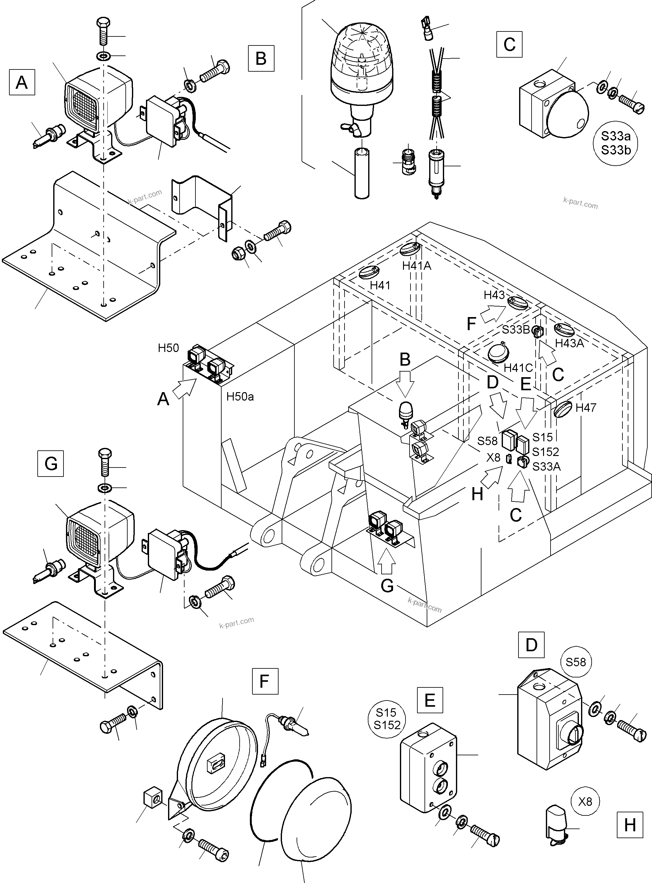 Komatsu parts book diagram for PC3000-6 S/N 46151: LIGHTING EQUIPMENT