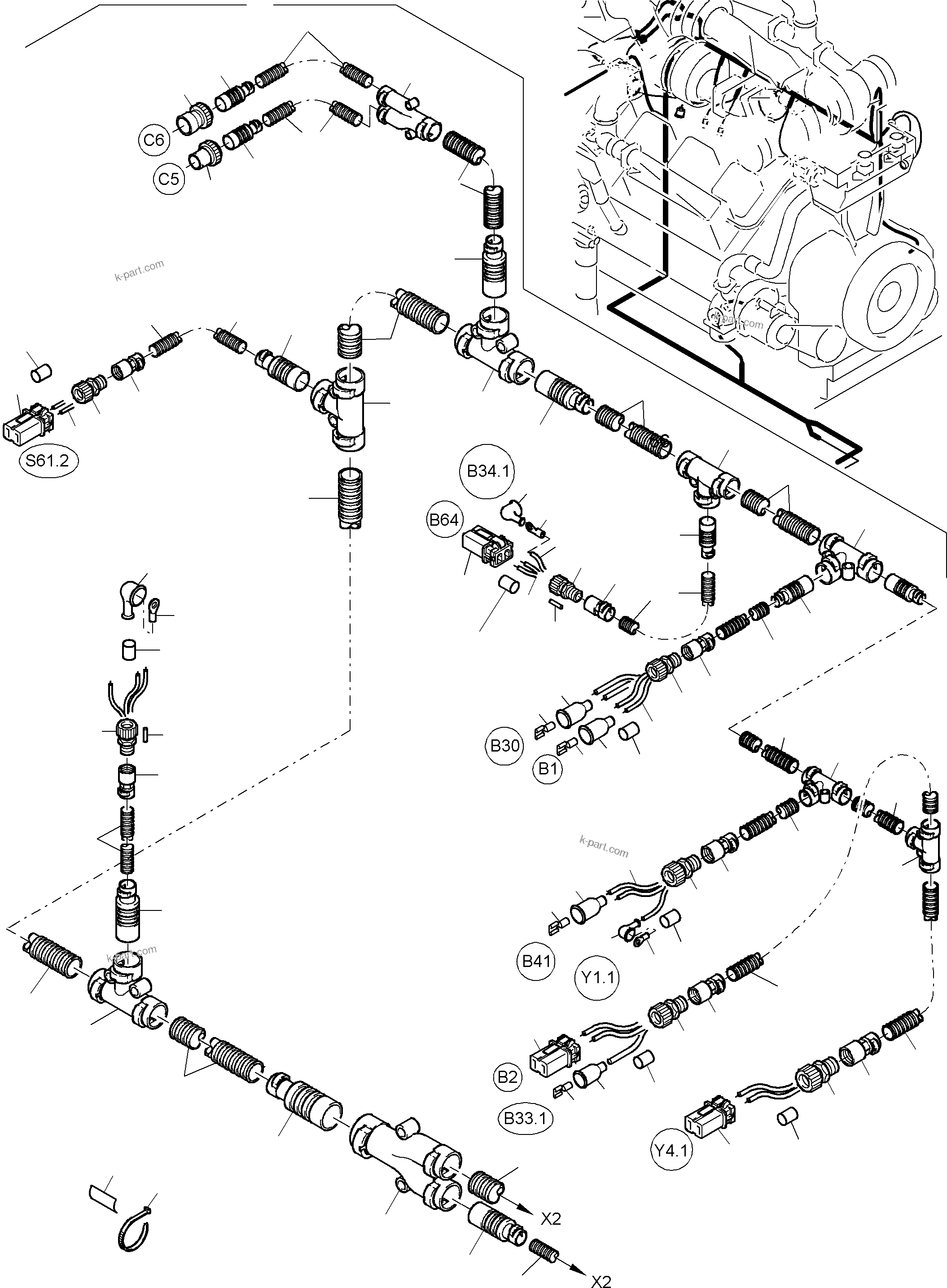 Komatsu parts book diagram for PC3000-6 S/N 46151: CABLES-ENGINE AND TRANSMITTER