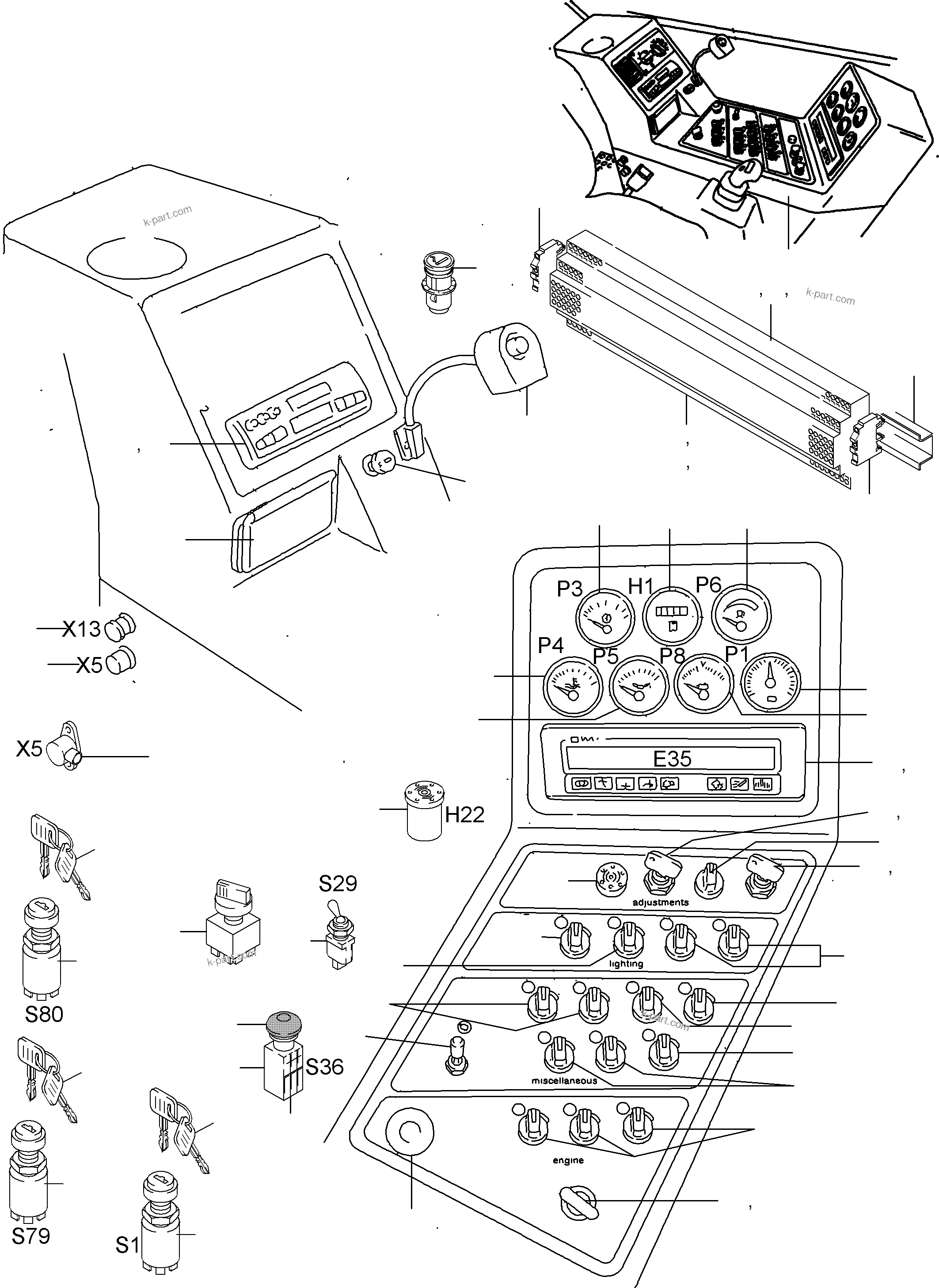 Komatsu parts book diagram for PC3000-6 S/N 46151: OPERATION PANEL - ETM