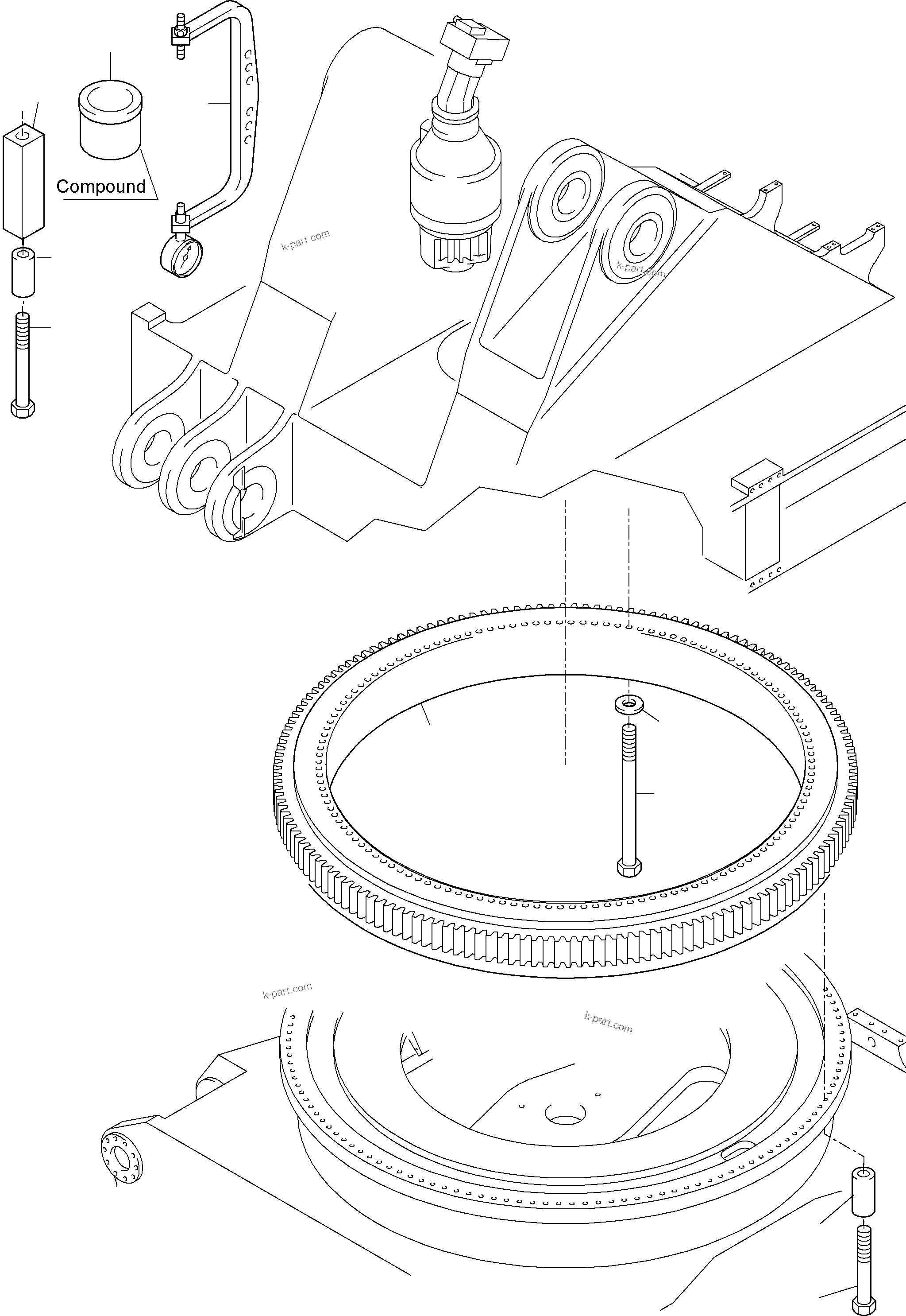 Komatsu parts book diagram for PC3000-6 S/N 46151: SLEW RING ARR.