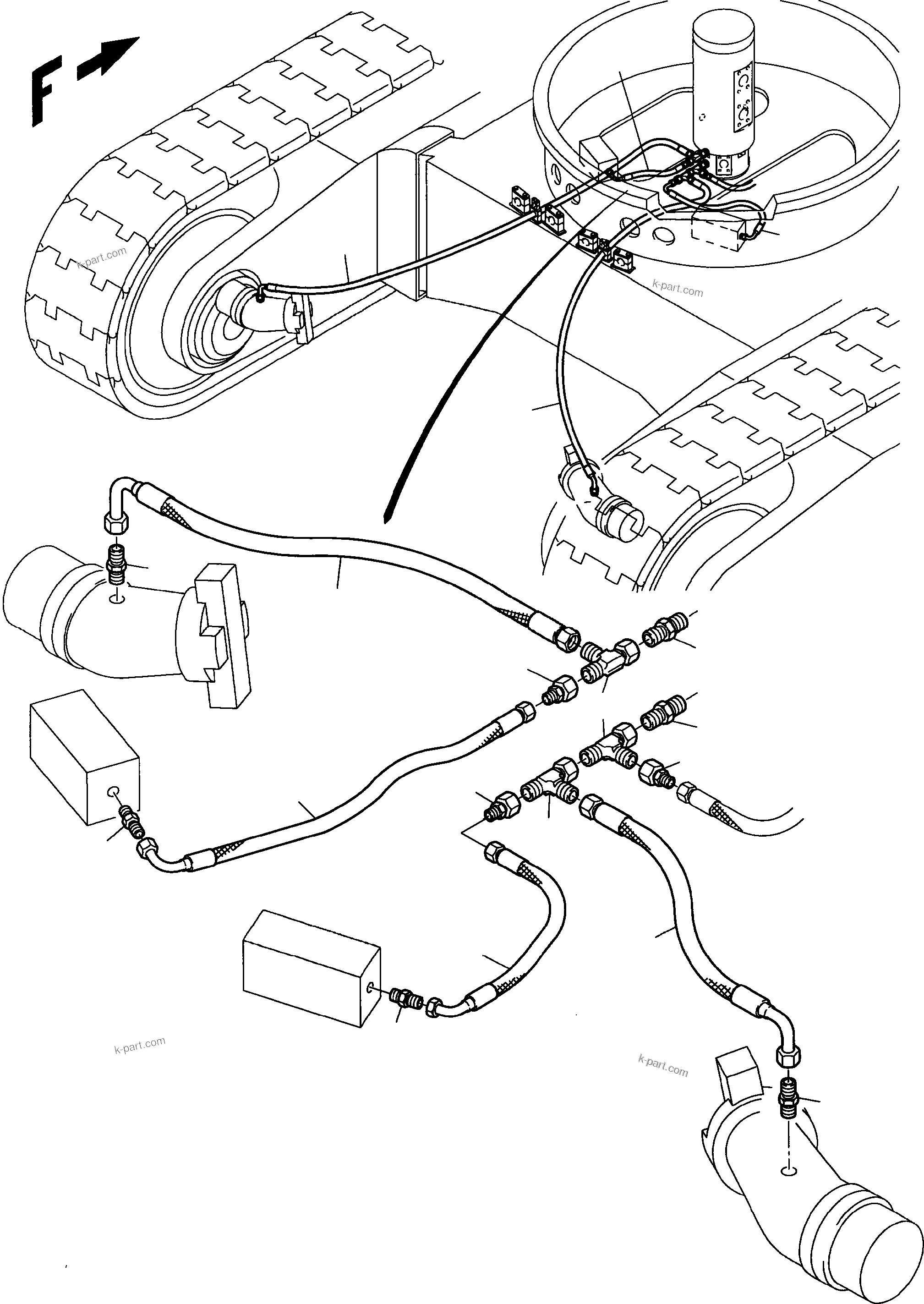 Komatsu parts book diagram for PC3000-6 S/N 46151: DRIVE MOTOR, BRAKE VALVE - LEAKAGE LINES