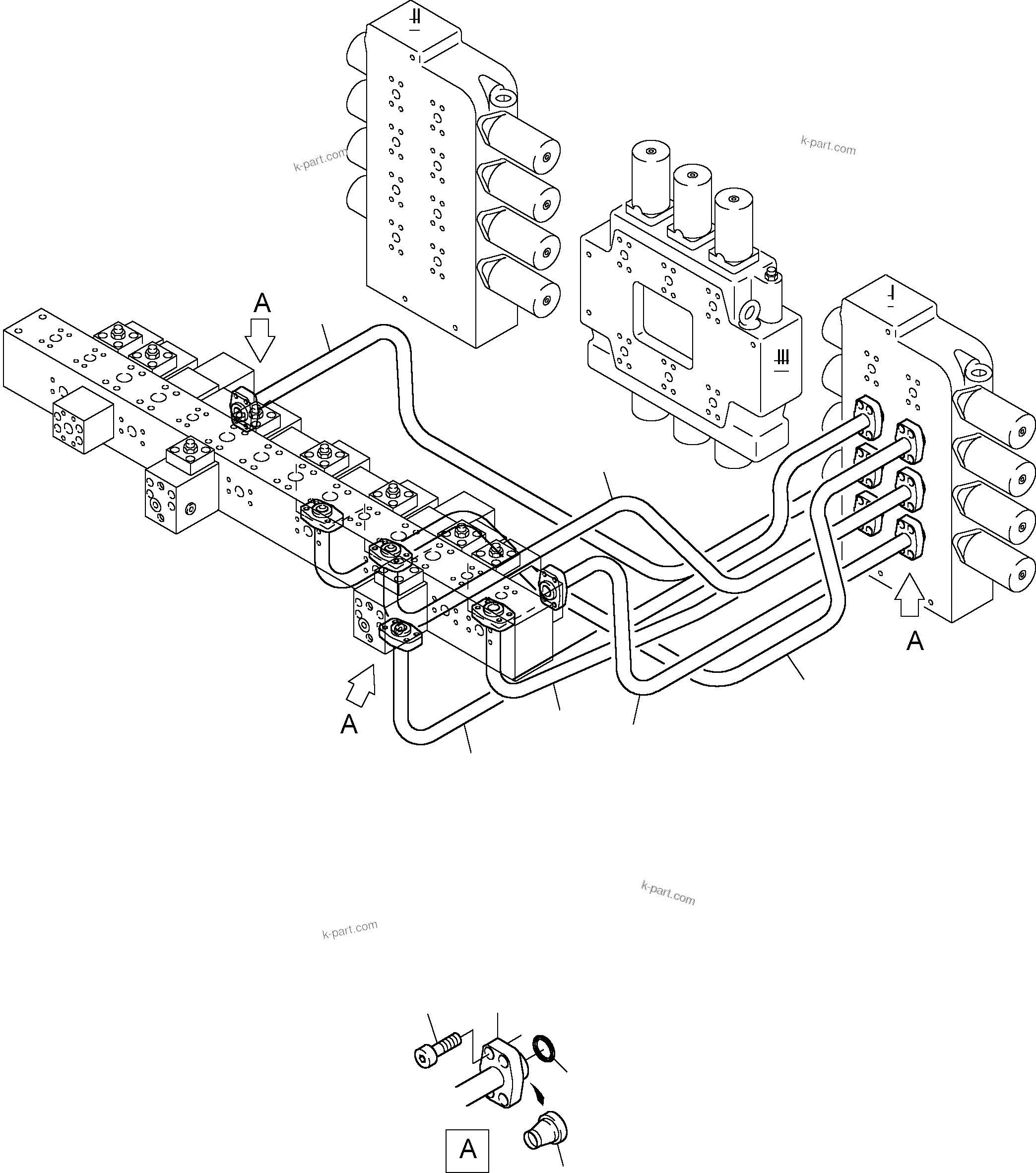 Komatsu parts book diagram for PC3000-6 S/N 46151: PRESSURE LINES - CONTROL BLOCKS - MANIFOLD