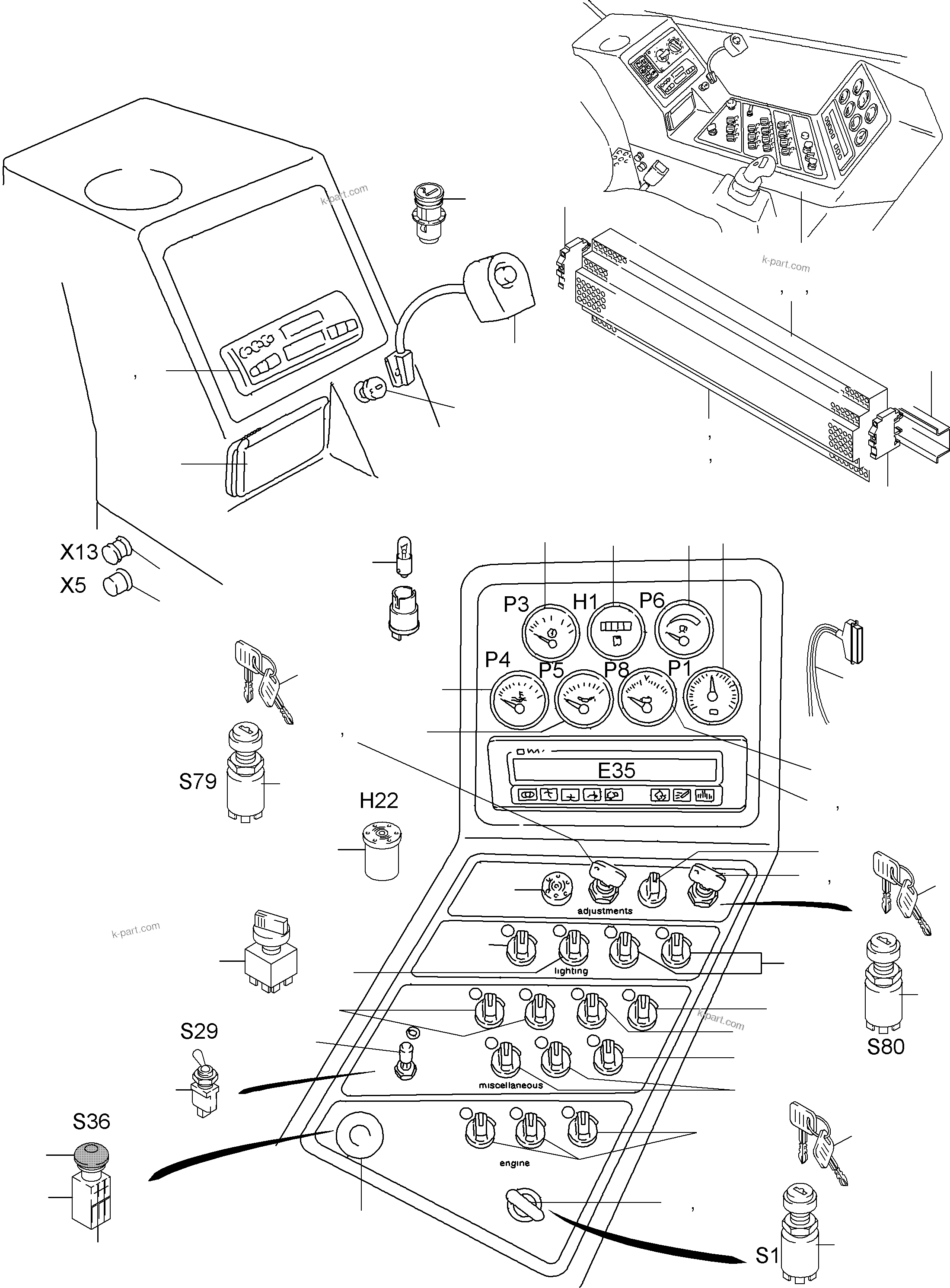 Komatsu parts book diagram for PC3000-6 S/N 46165: OPERATION PANEL - ETM