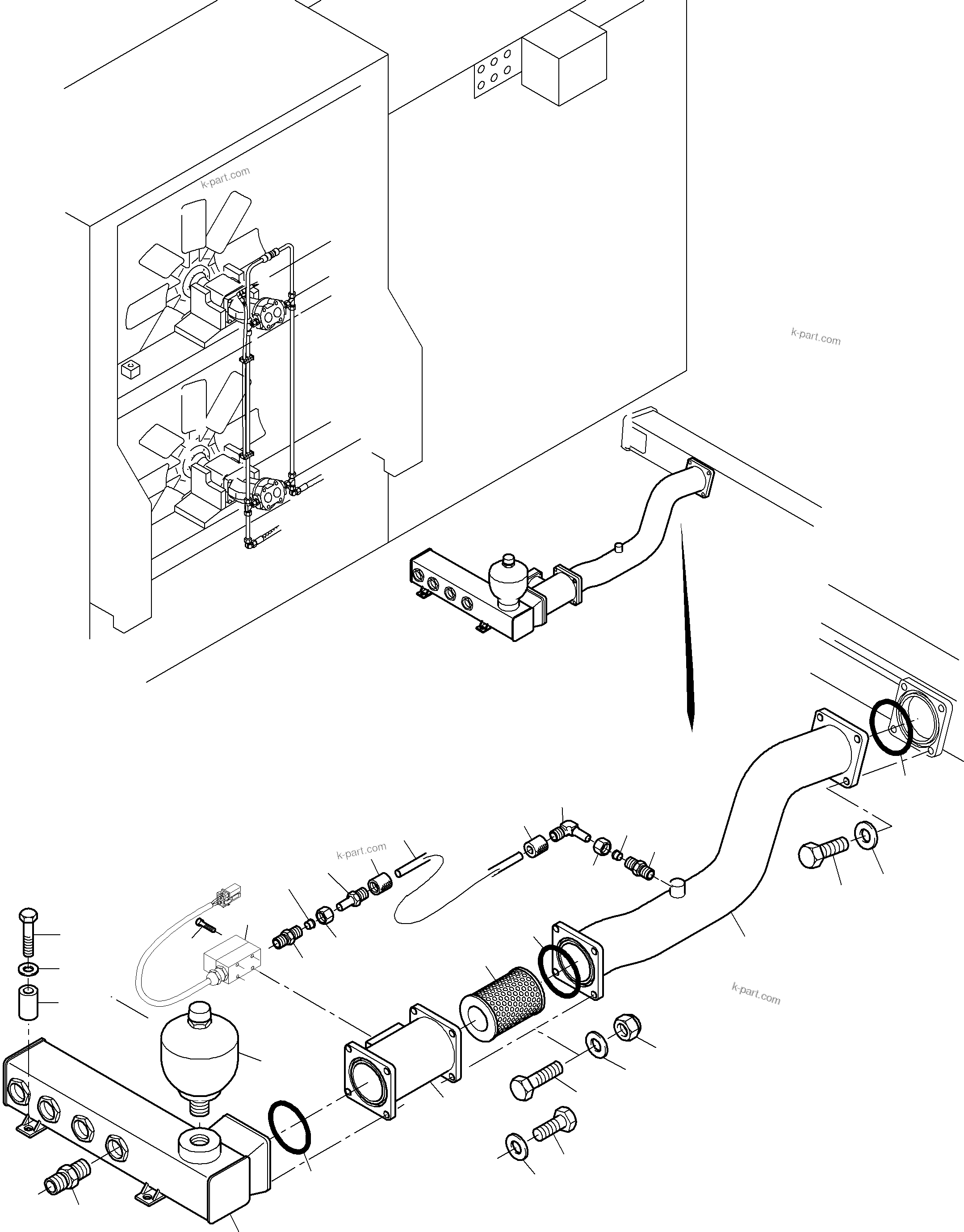 Komatsu parts book diagram for PC3000-6 S/N 46165: OIL COOLER 55 DEG. - HOSES ASSY.