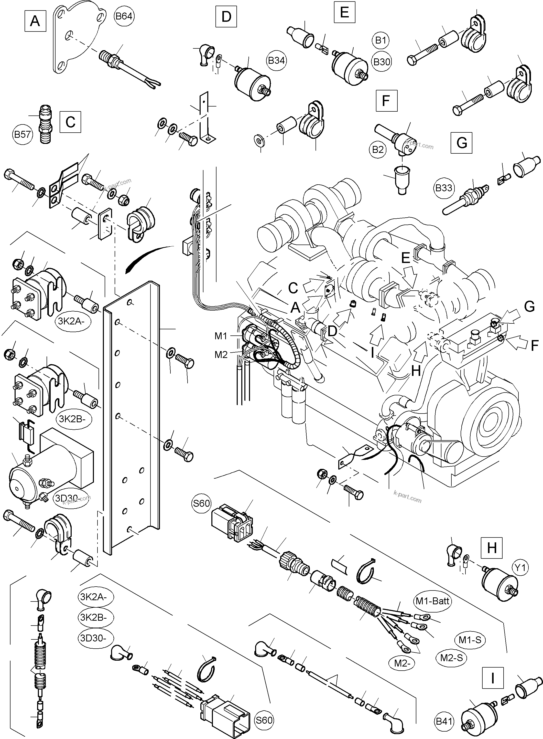 Komatsu parts book diagram for PC3000-6 S/N 46165: CABLES-ENGINE AND TRANSMITTER