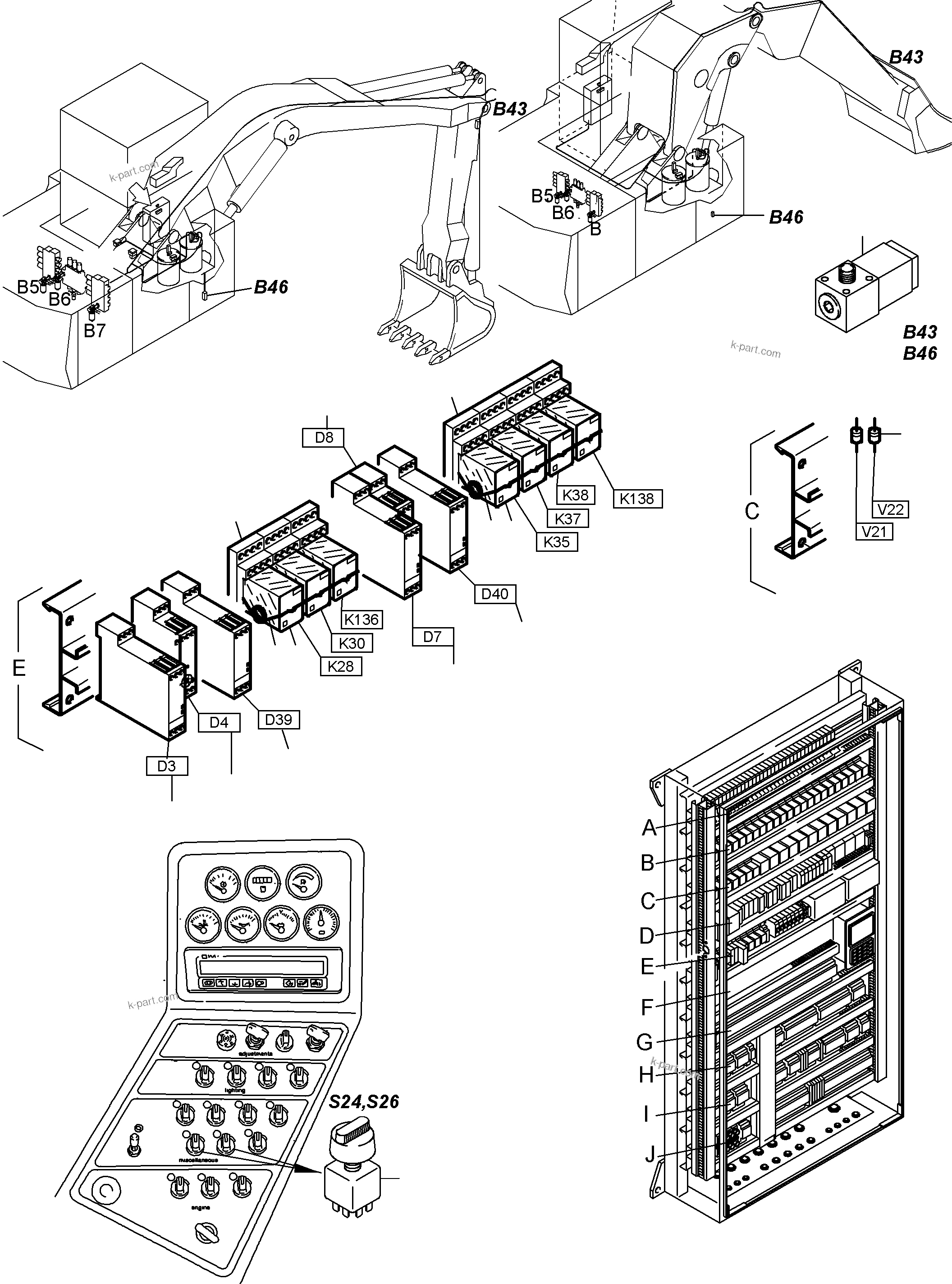 Komatsu parts book diagram for PC3000-6 S/N 46165: ELECTR. PARTS