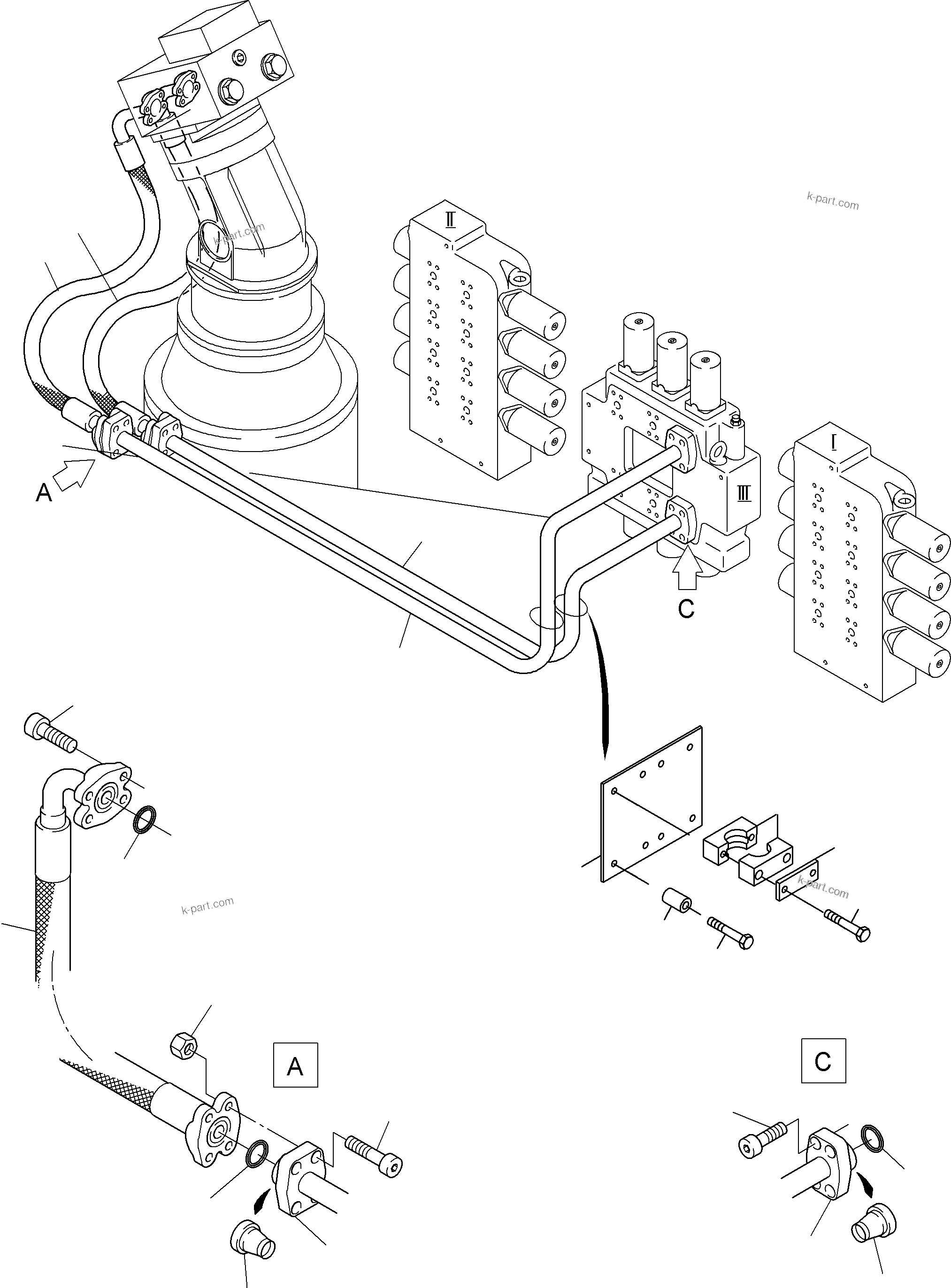 Komatsu parts book diagram for PC3000-6 S/N 46165: PRESSURE LINES (P) -SLEW GEAR
