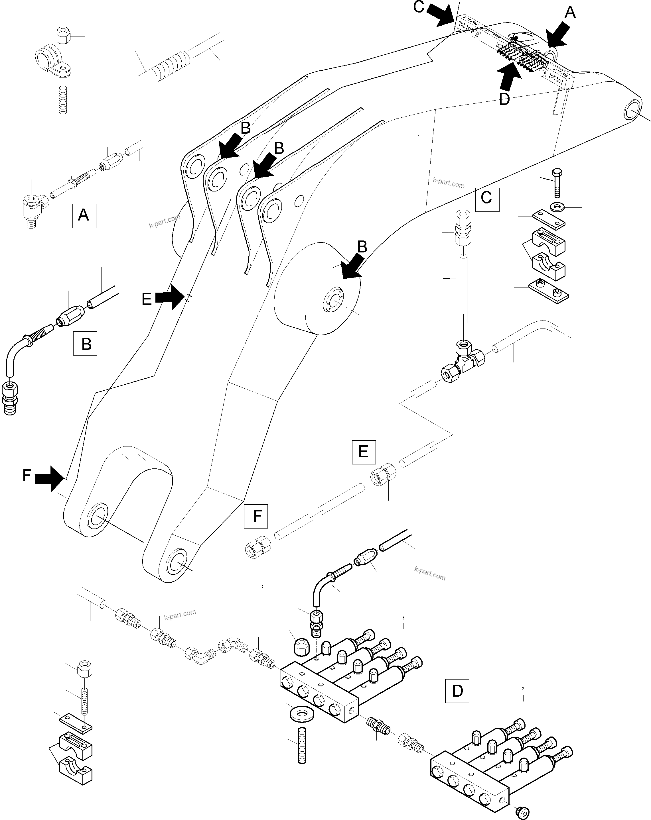 Komatsu parts book diagram for PC3000-6 S/N 46165: BOOM - LUBE LINES