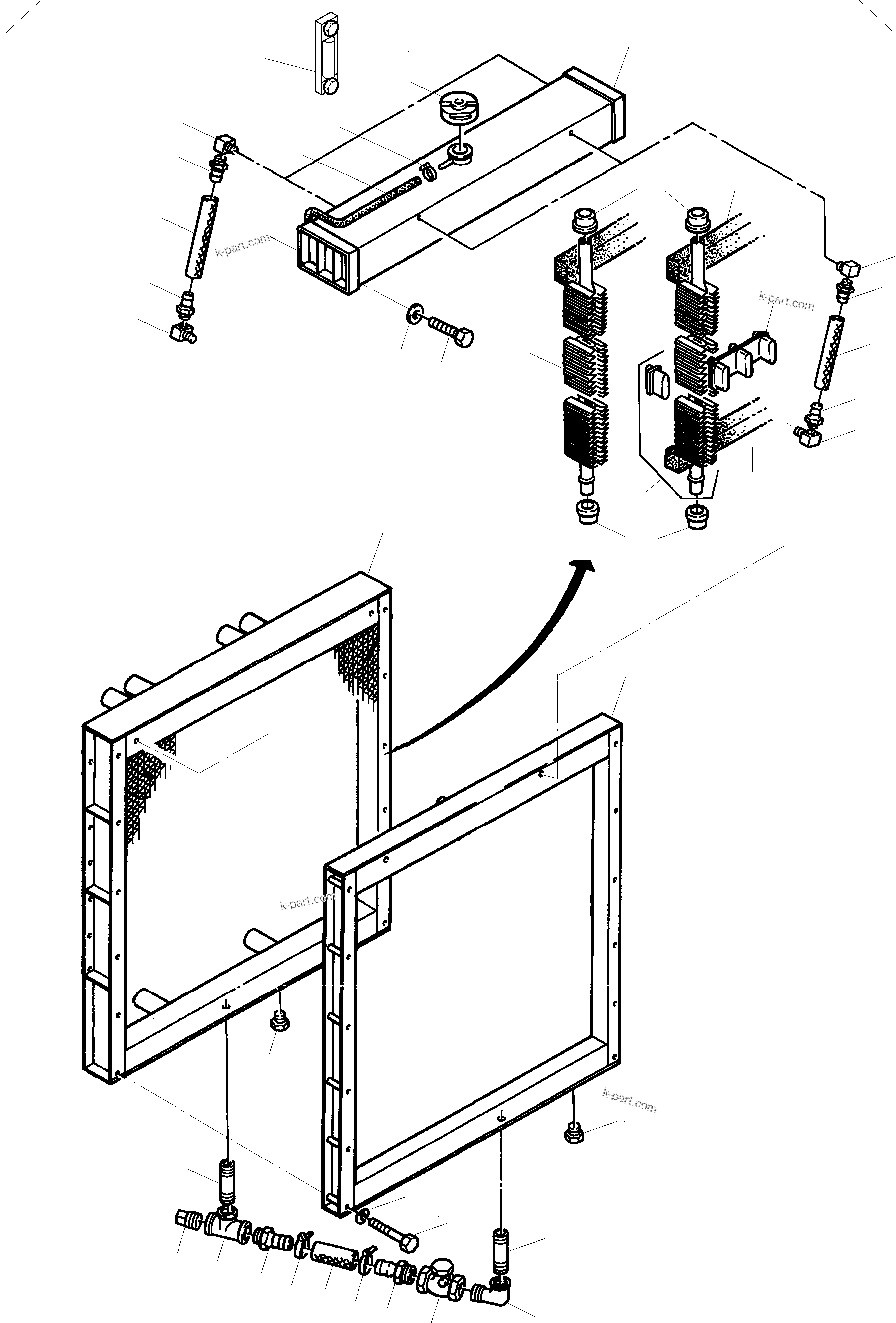 Komatsu parts book diagram for PC3000-6 S/N 46165: RADIATOR