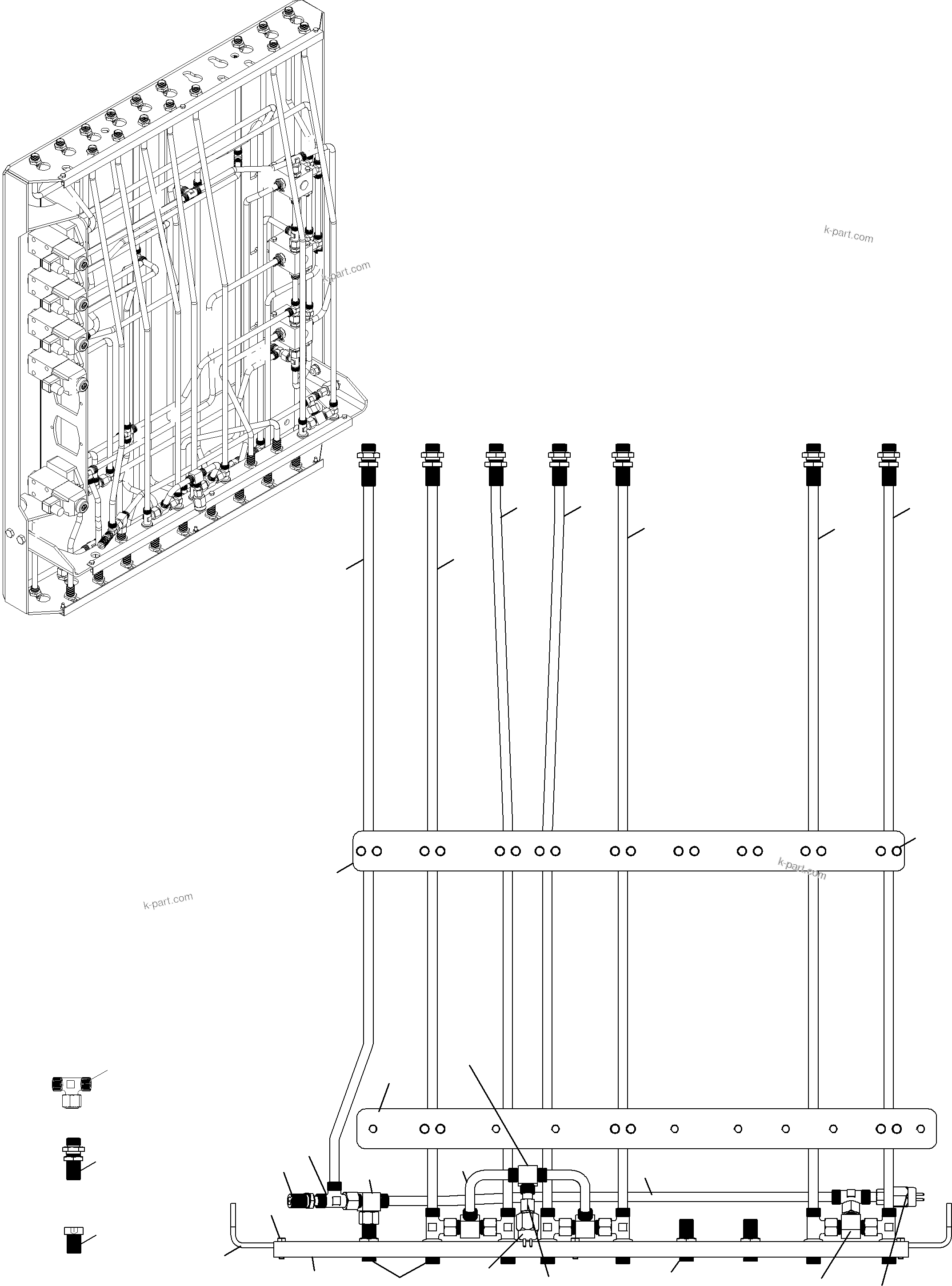 Komatsu parts book diagram for PC3000-6 S/N 46165: PIPES - PILOT CONTROL PLATE (BE)