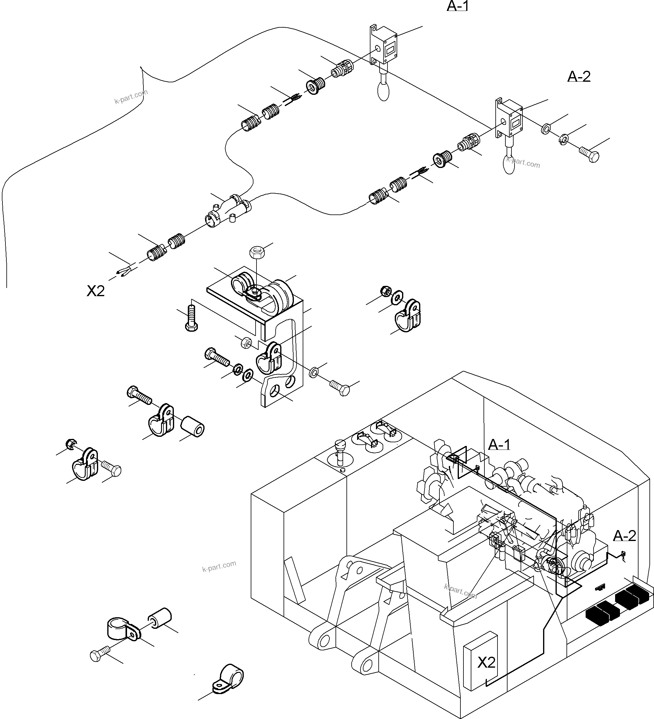 Komatsu parts book diagram for PC3000-6 S/N 46165: MOVEMENT SIGNAL INSTALLATION - EMERGENCY STOP FROM FLOOR