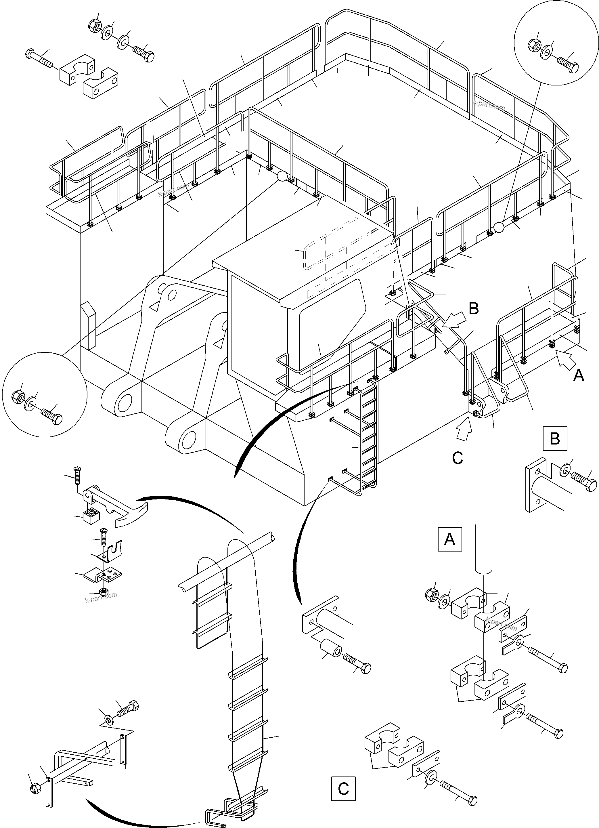 Komatsu parts book diagram for PC3000-6 S/N 46165: RAILS
