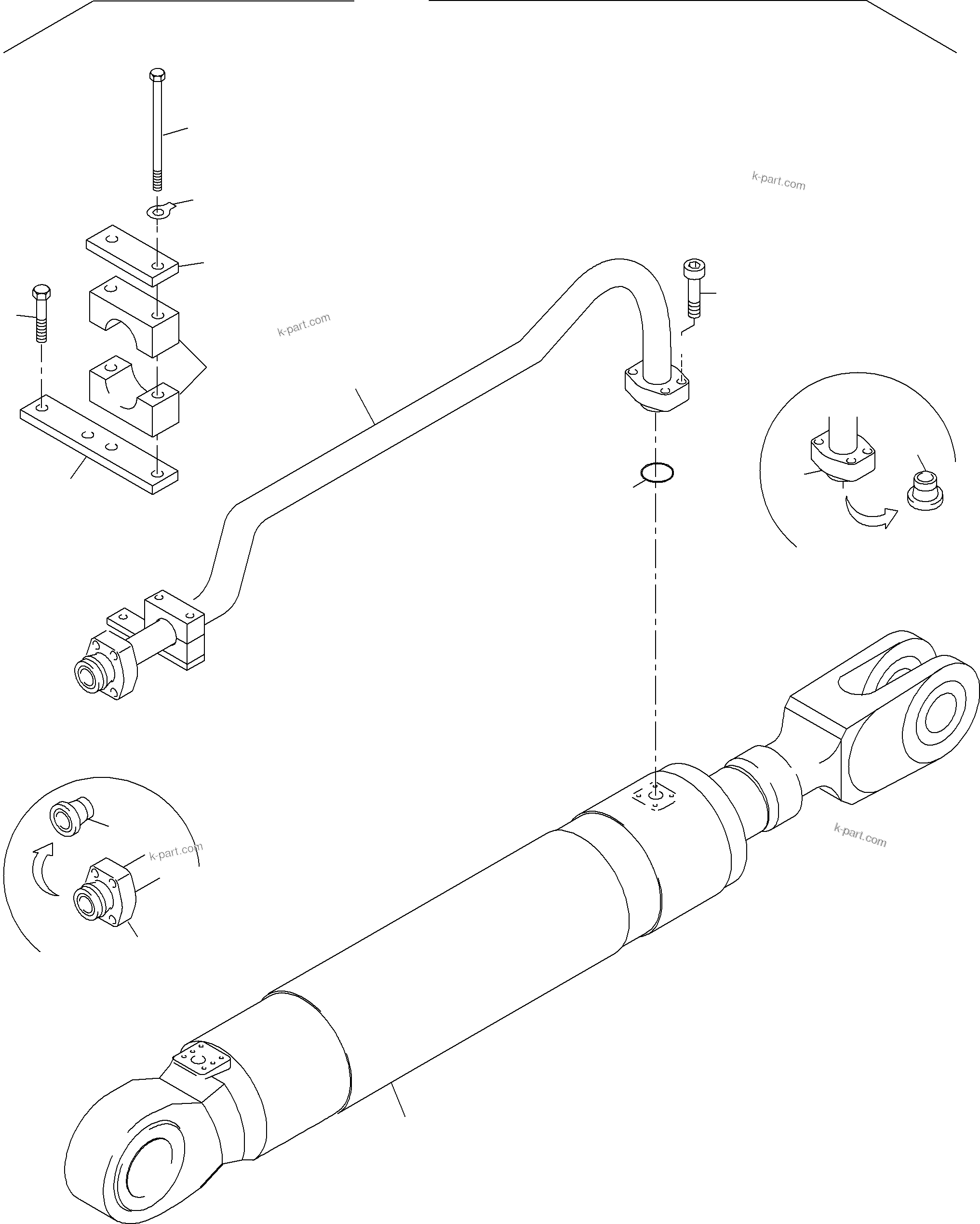 Komatsu parts book diagram for PC3000-6 S/N 46165: STICK CYLINDER WITH PIPES