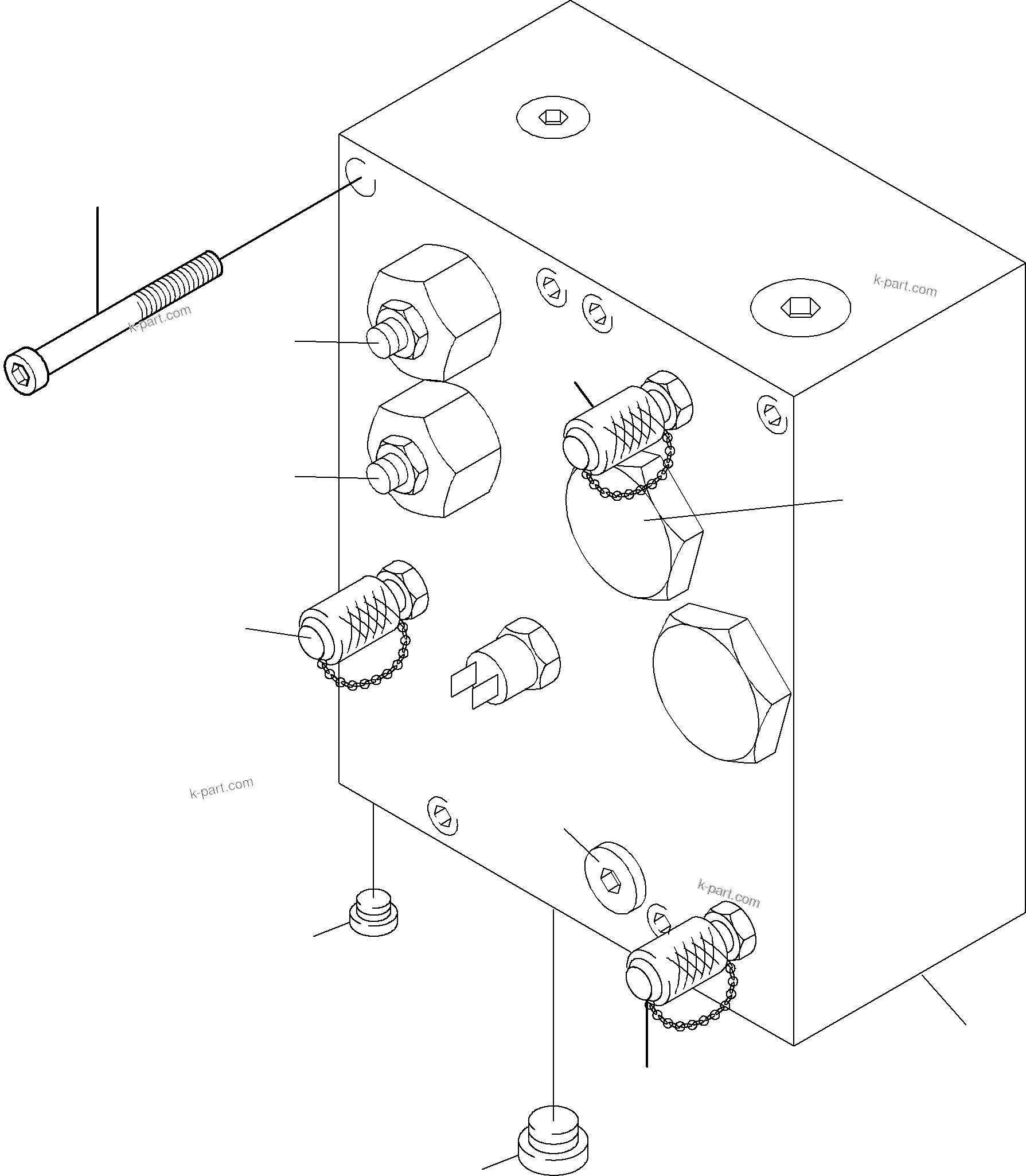Komatsu parts book diagram for PC3000-6 S/N 46174: VALVE - PILOT OIL BLOCK 1 DRIVE