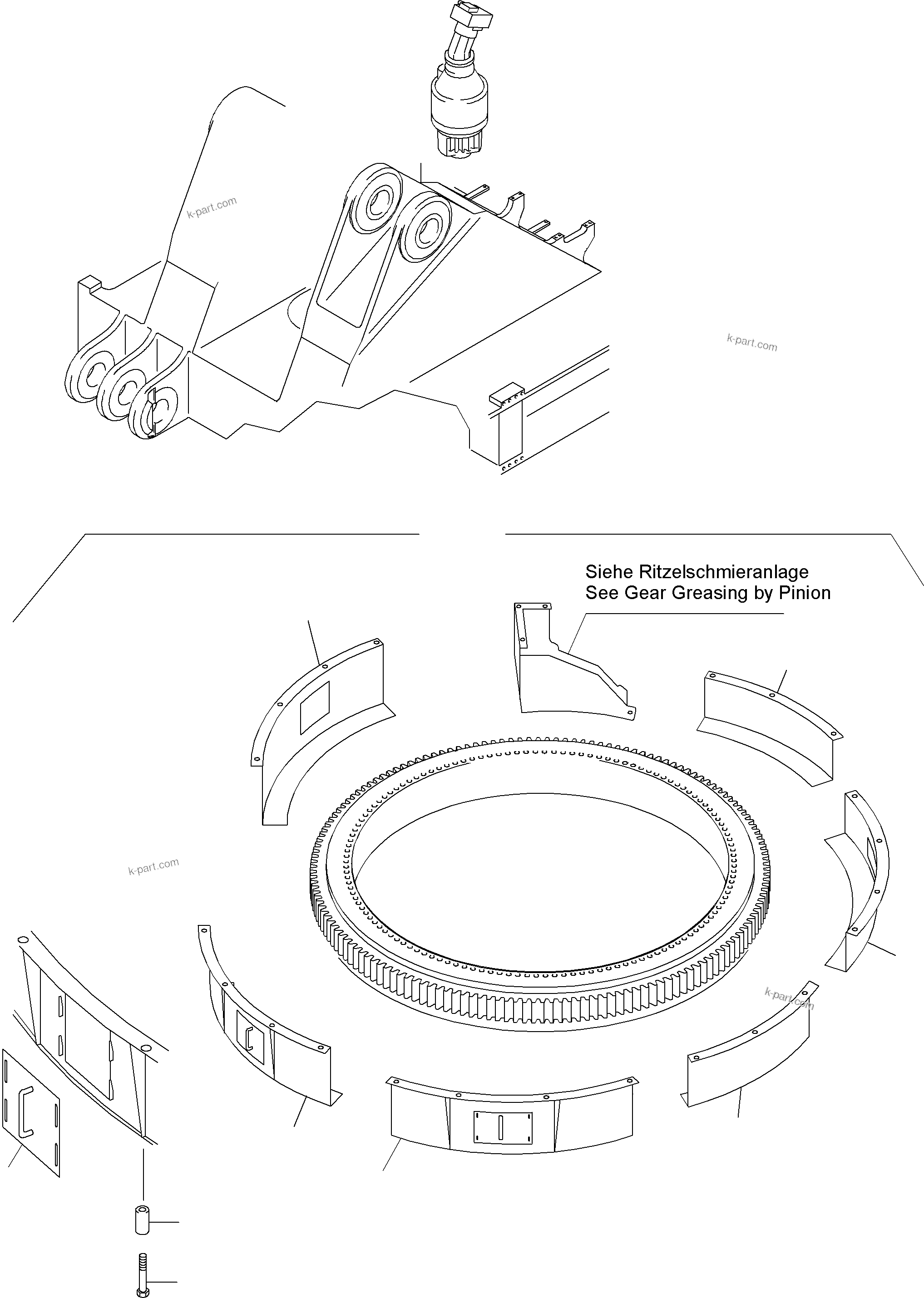 Komatsu parts book diagram for PC3000-6 S/N 46174: SLEW RING PROTECTION