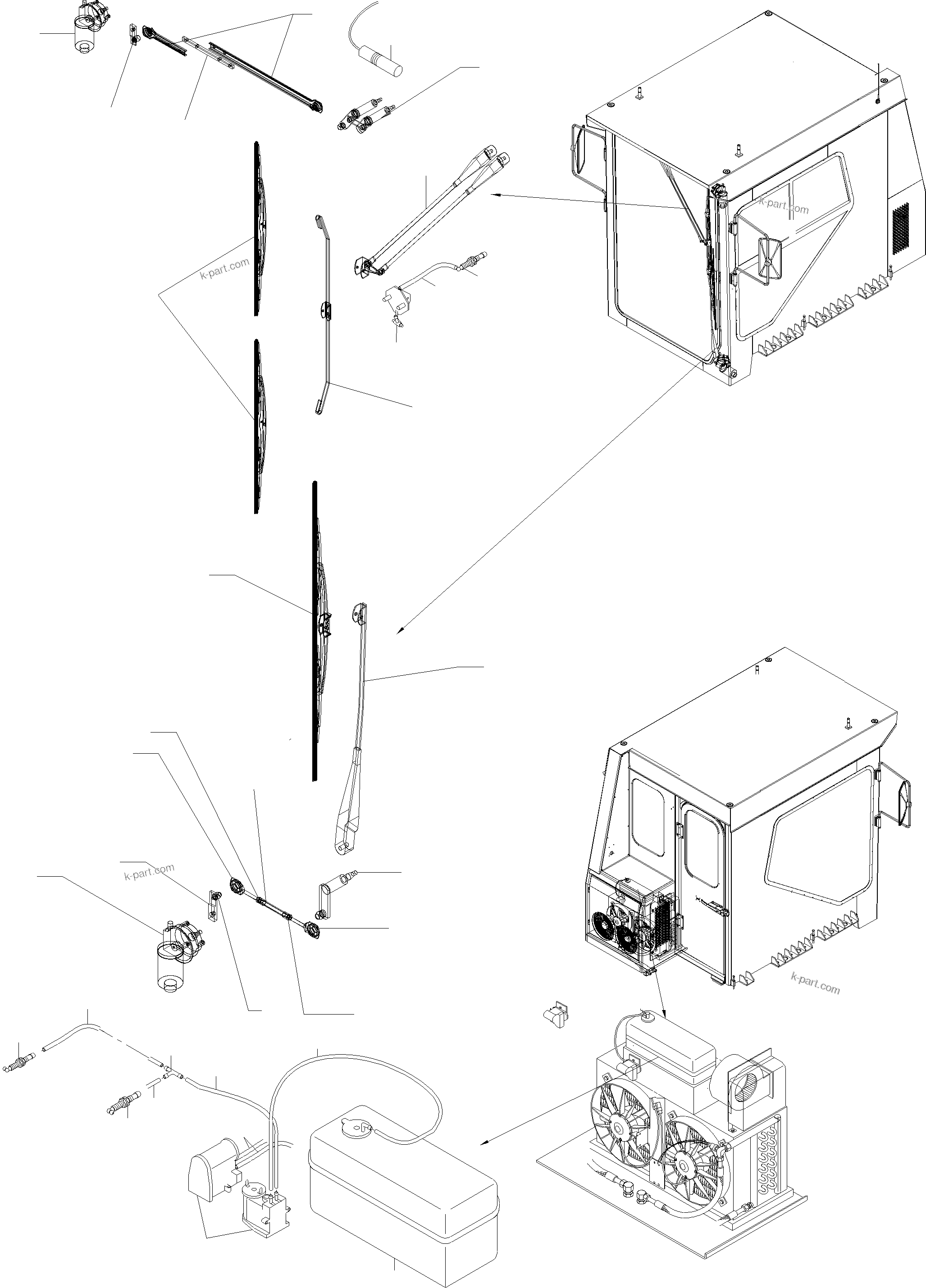 Komatsu parts book diagram for PC3000-6 S/N 46174: WINDSCREEN WASHING ASSY.