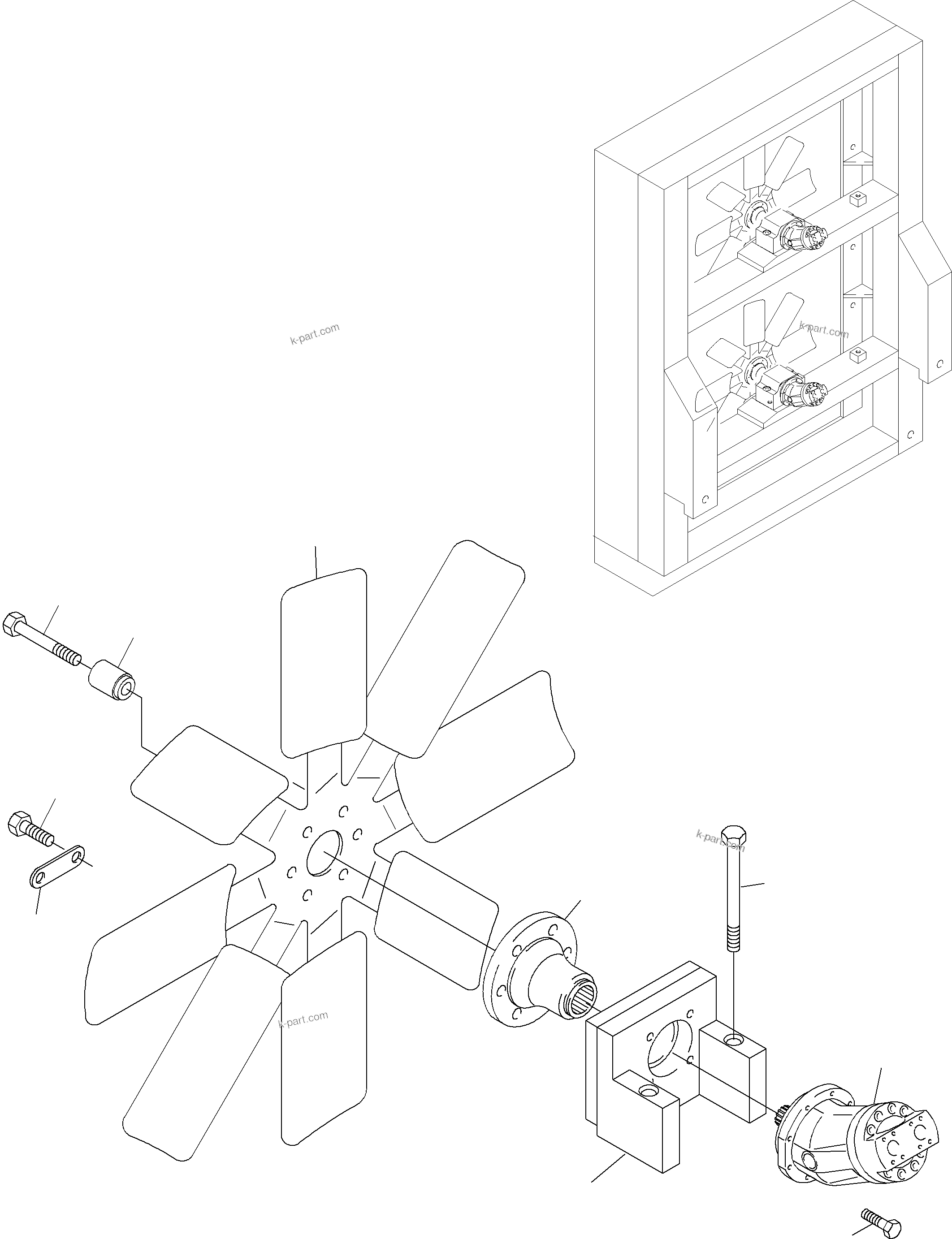 Komatsu parts book diagram for PC3000-6 S/N 46174: OIL COOLER FAN DRIVE