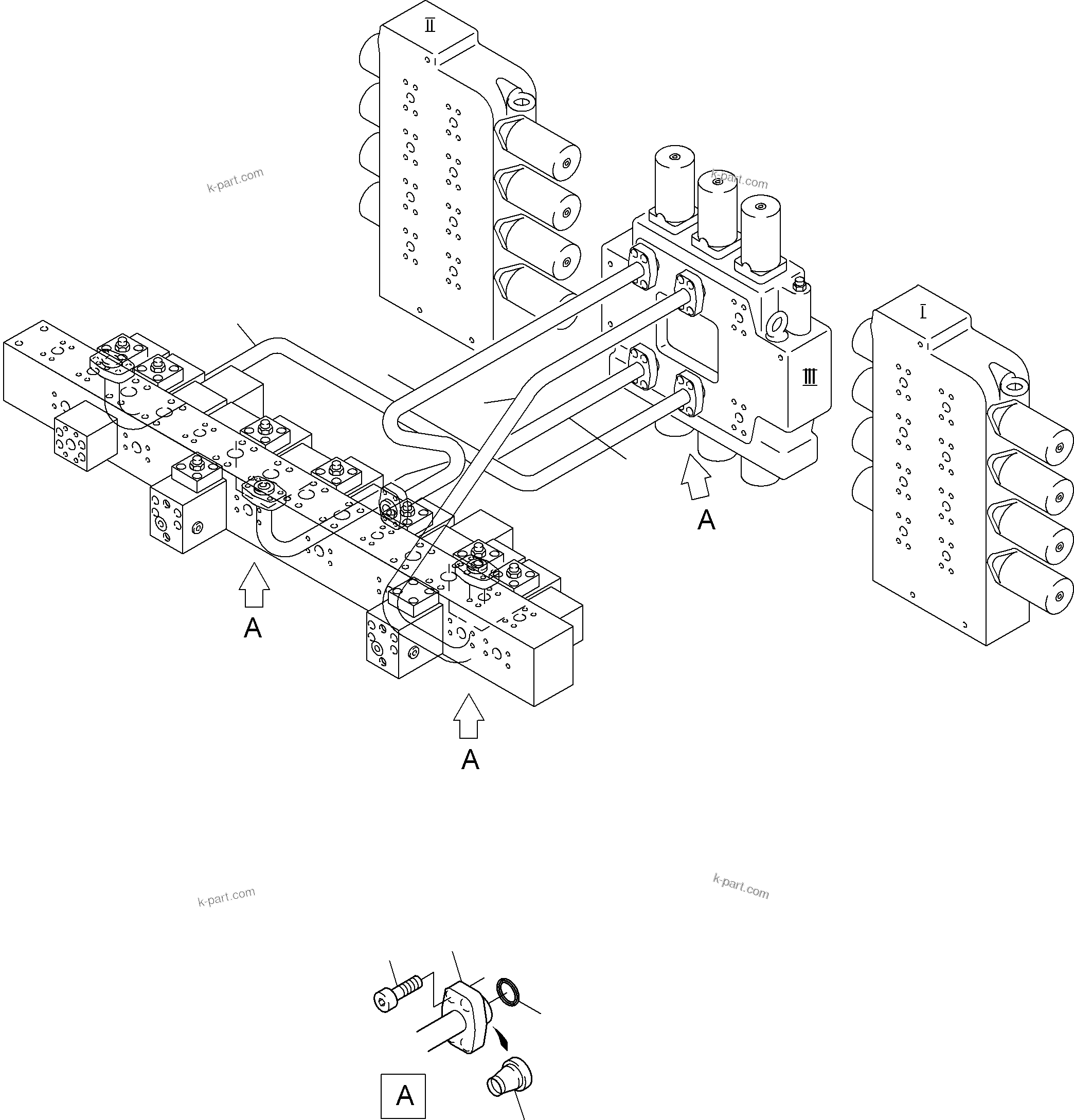 Komatsu parts book diagram for PC3000-6 S/N 46174: PRESSURE LINES - CONTROL BLOCKS - MANIFOLD