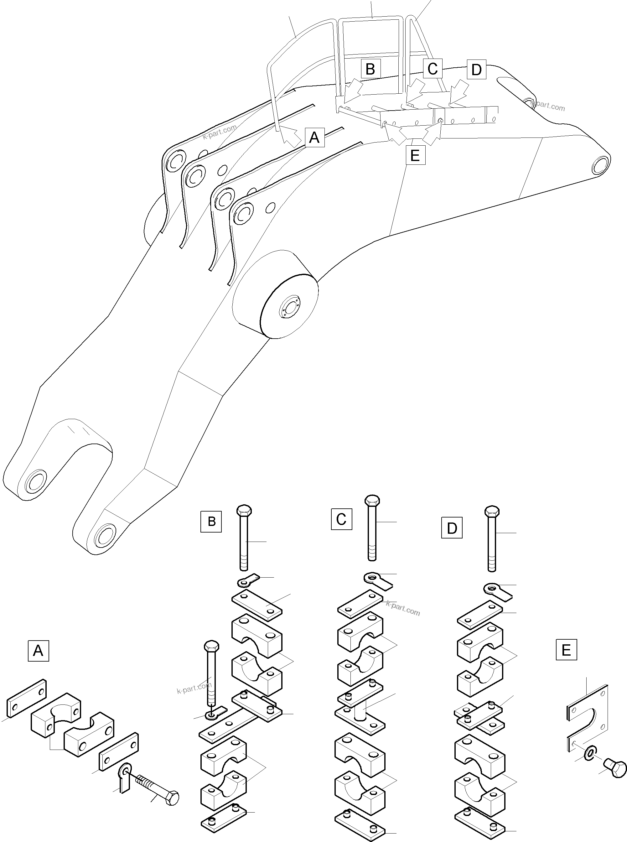 Komatsu parts book diagram for PC3000-6 S/N 46174: LADDER WITH RAIL - BACKHOE BOOM 8,6 M