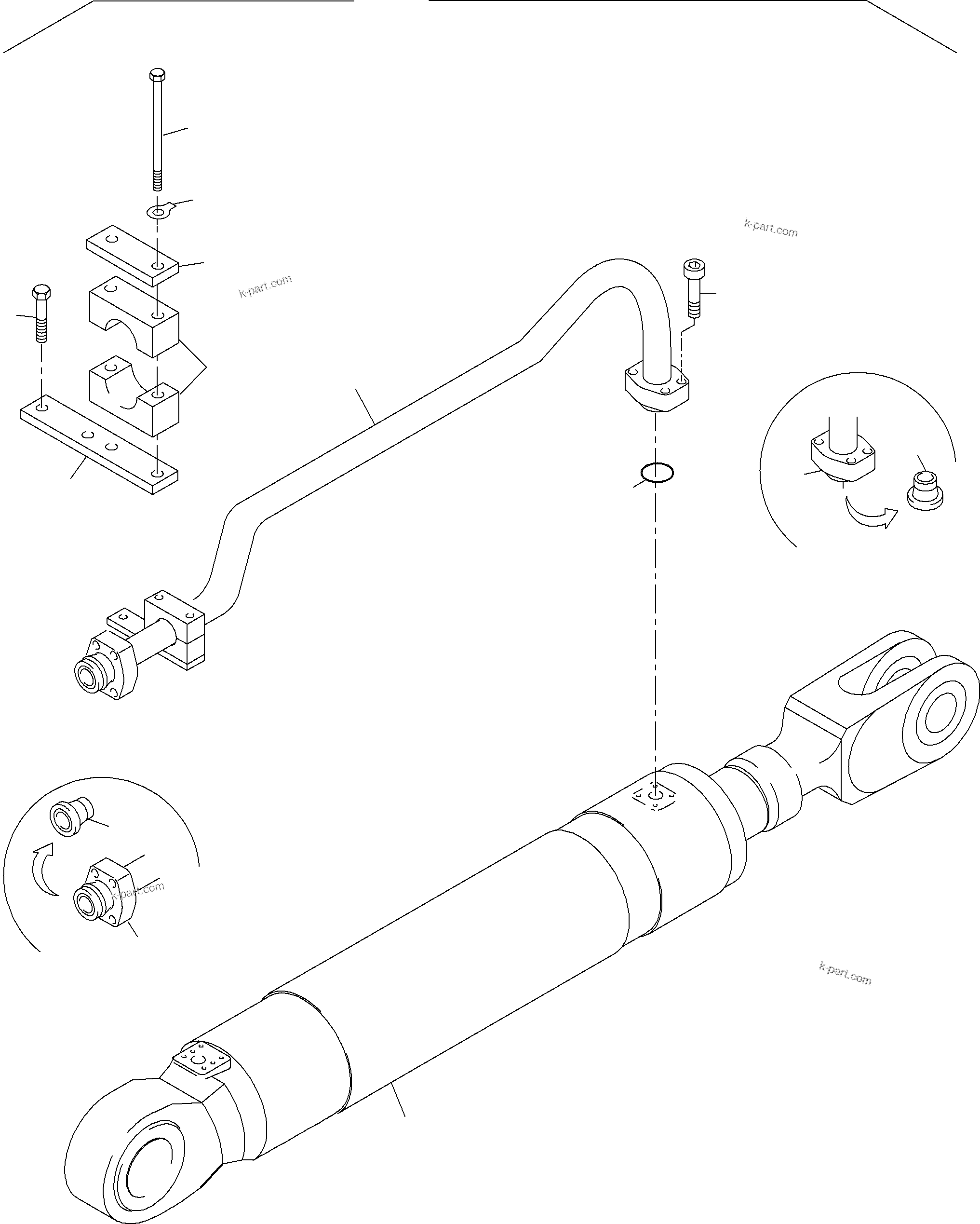 Komatsu parts book diagram for PC3000-6 S/N 46174: STICK CYLINDER WITH PIPES