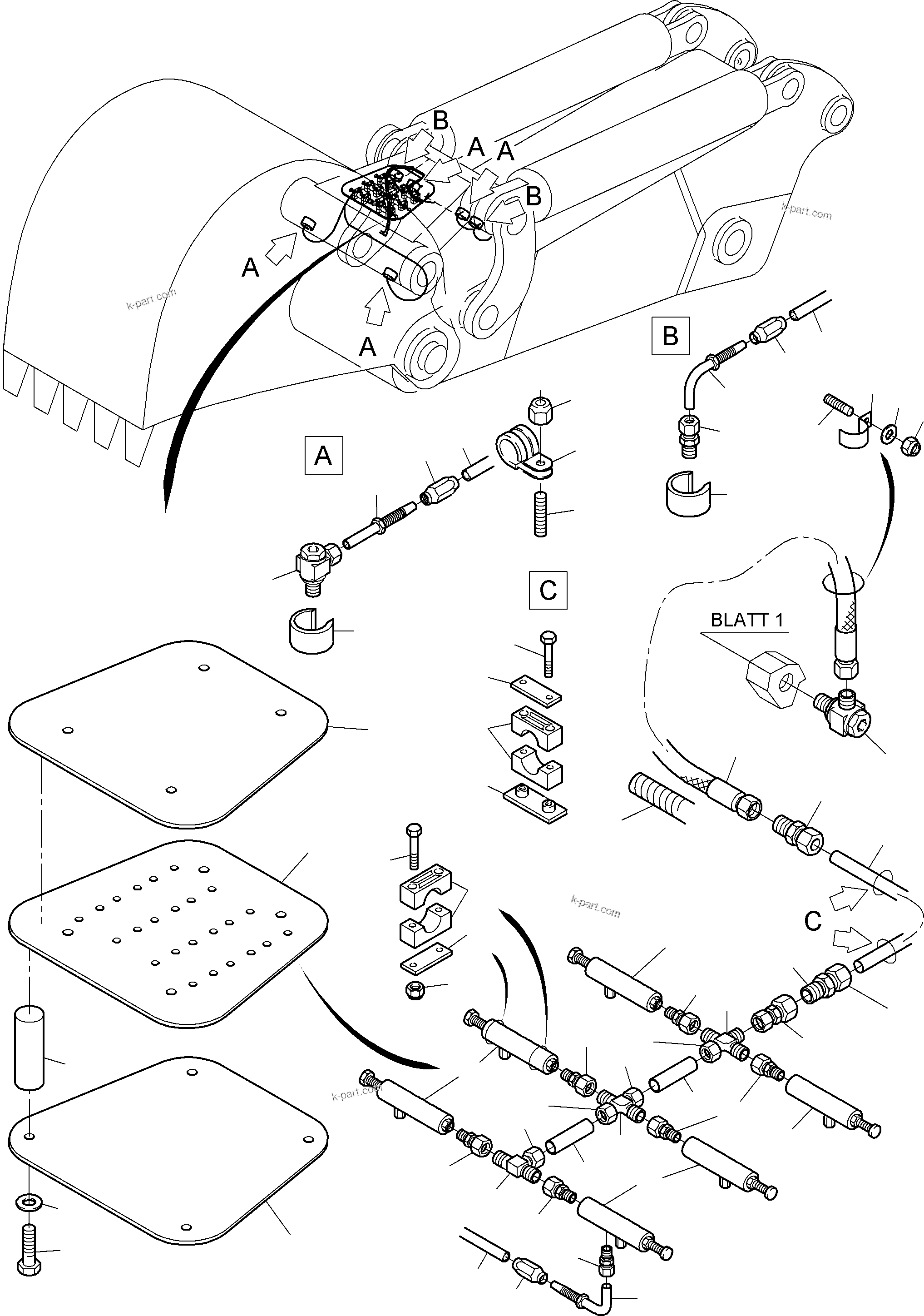 Komatsu parts book diagram for PC3000-6 S/N 46174: STICK - LUBRICATION 4,0 M