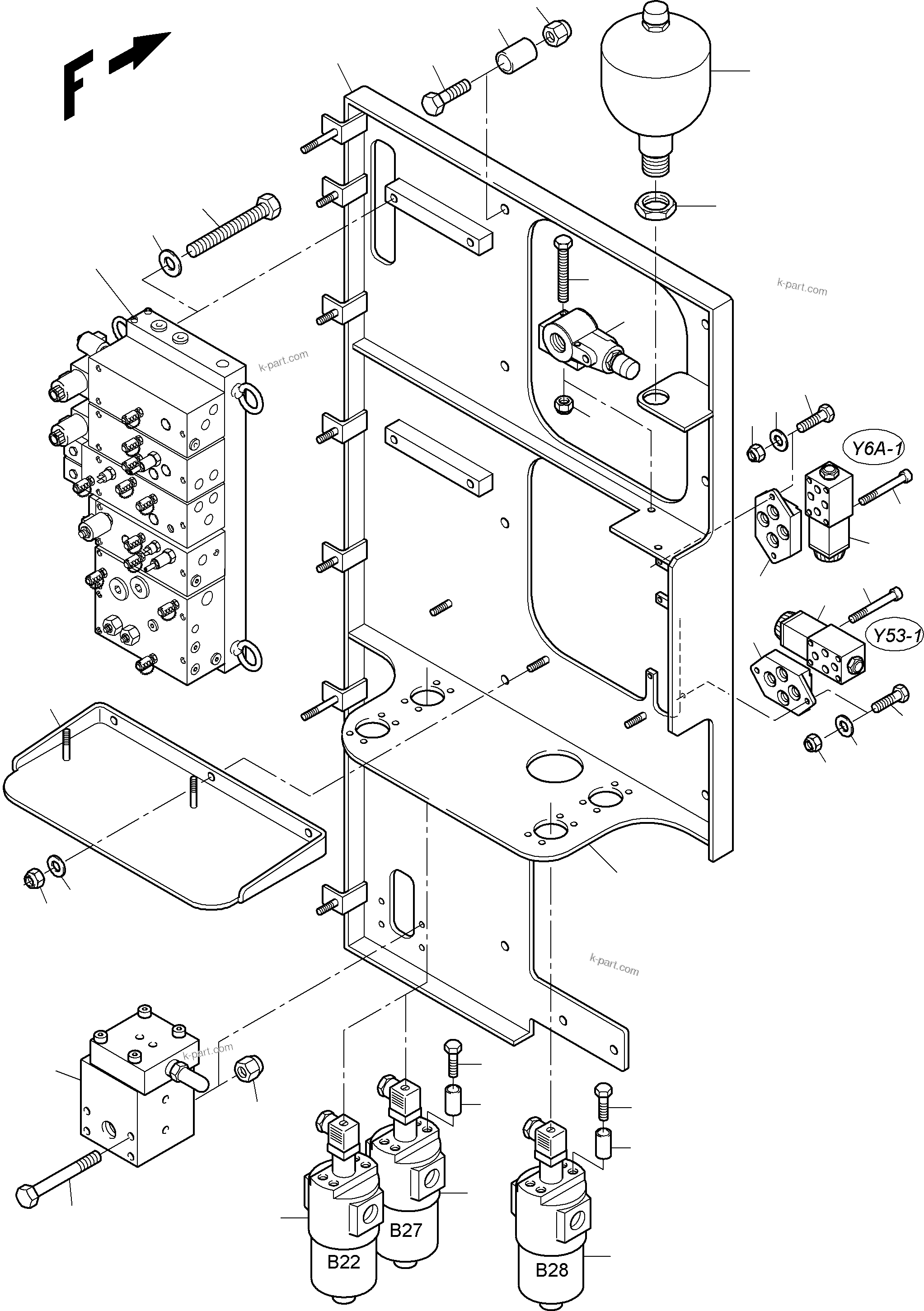 Komatsu parts book diagram for PC3000-6 S/N 46174: CONTROL- AND FILTER PLATE