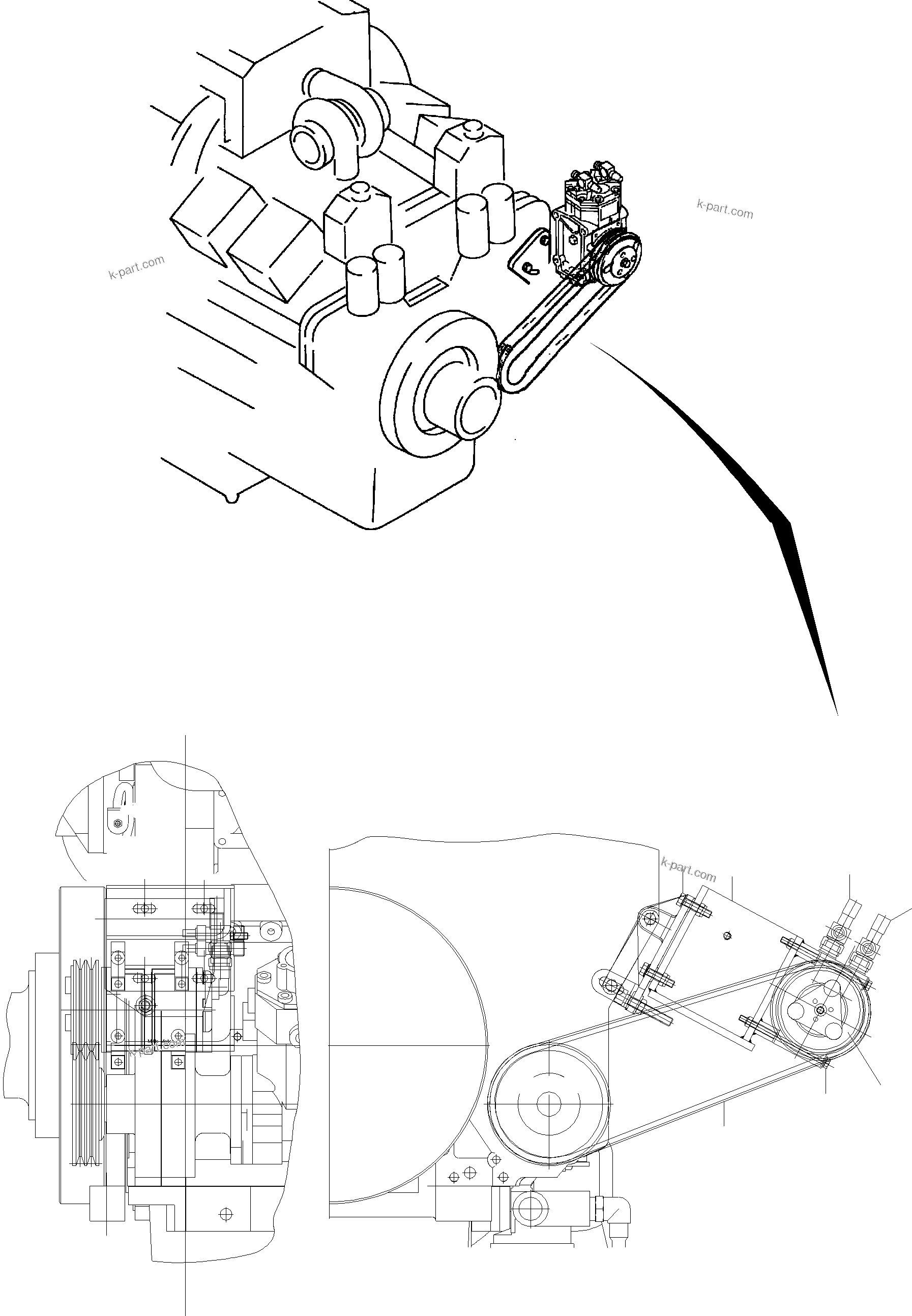 Komatsu parts book diagram for PC3000-6 S/N 46174: AIR CONDITION. COMPRESSOR DRIVE