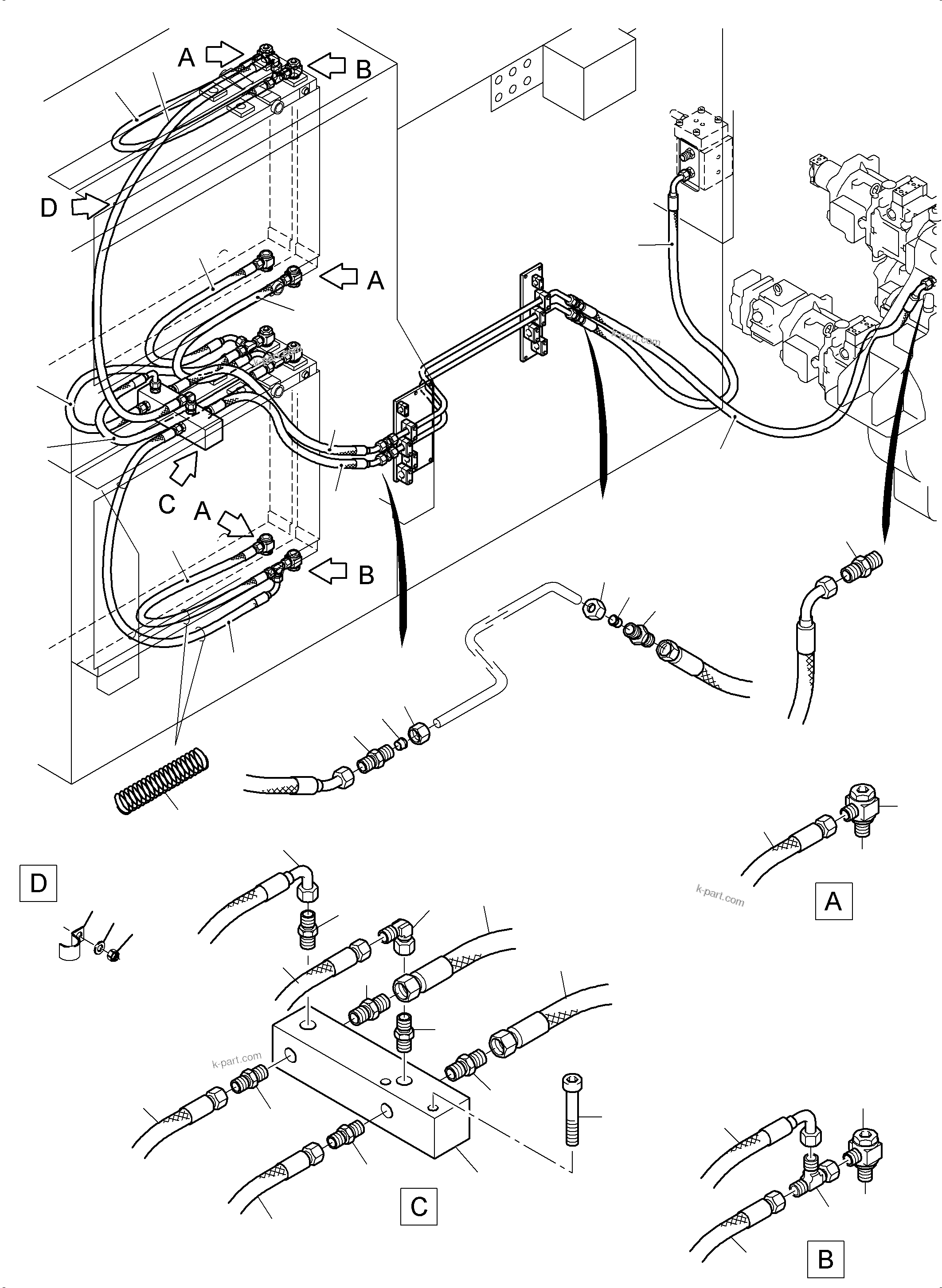 Komatsu parts book diagram for PC3000-6 S/N 46230: OIL COOLER 55 DEG. - HOSES ASSY.