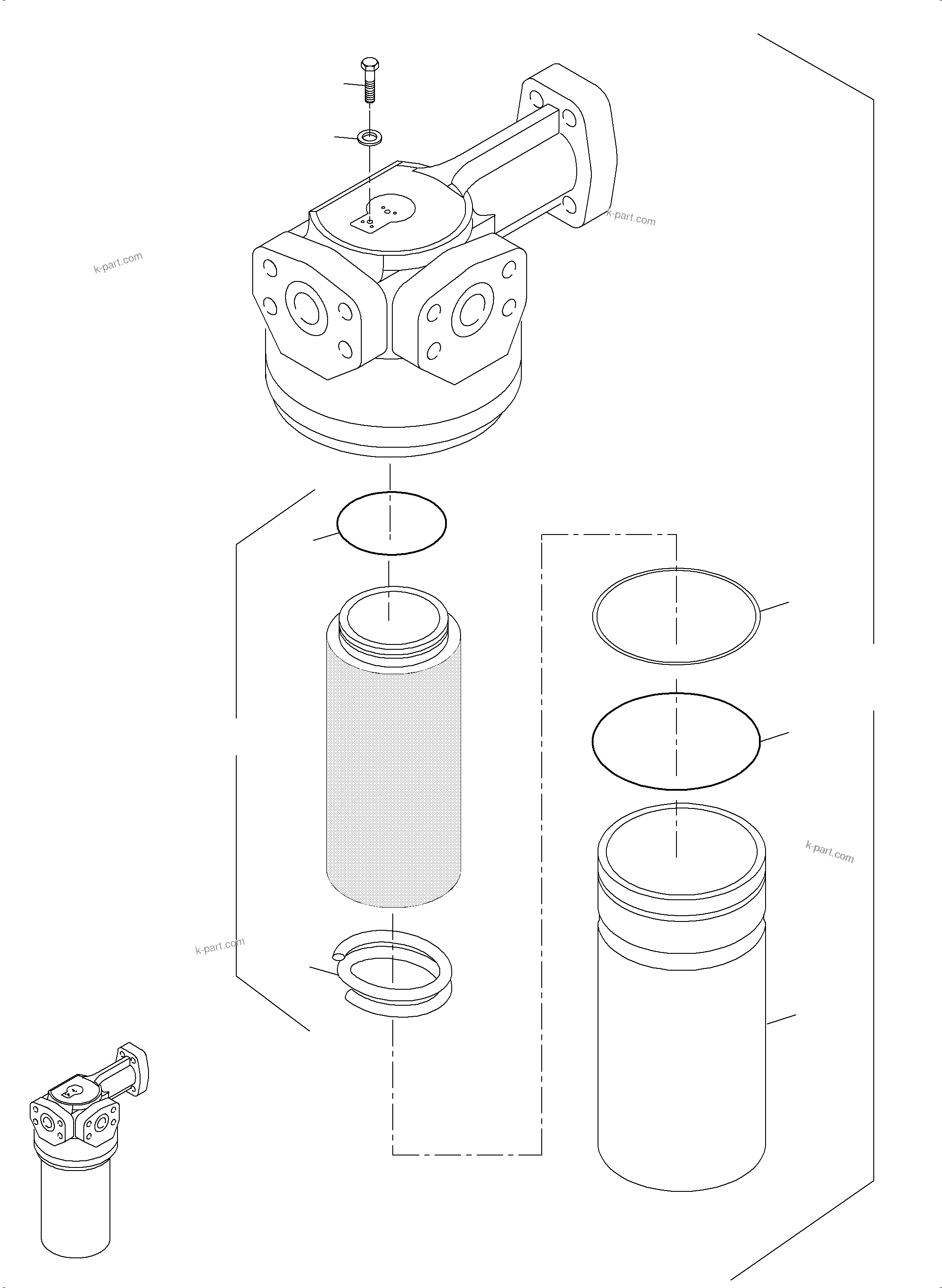 Komatsu parts book diagram for PC3000-6 S/N 46230: H. P. FILTER