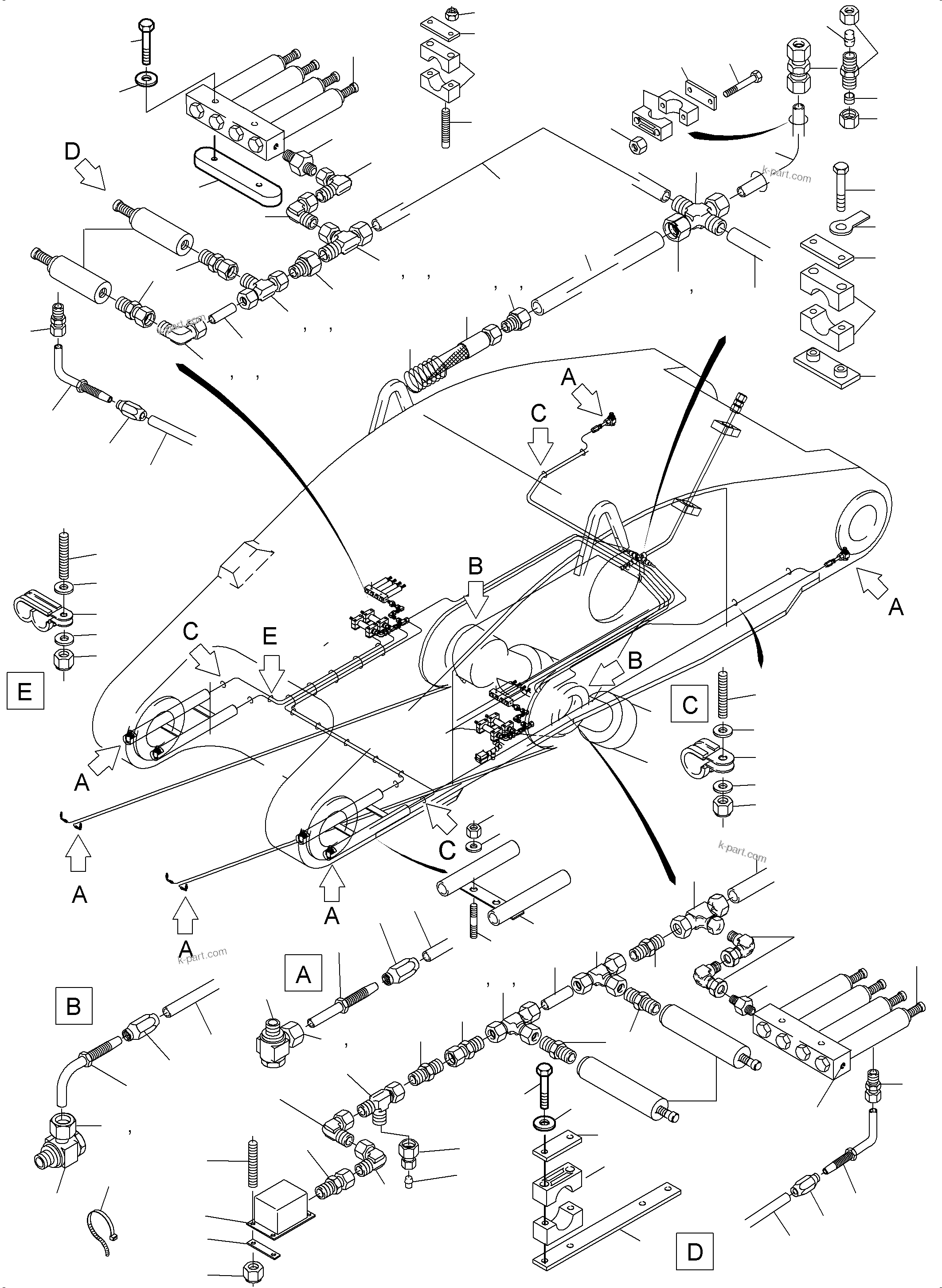 Komatsu parts book diagram for PC3000-6 S/N 46230: STICK 4,3 M - CENTRAL LUBRICATION