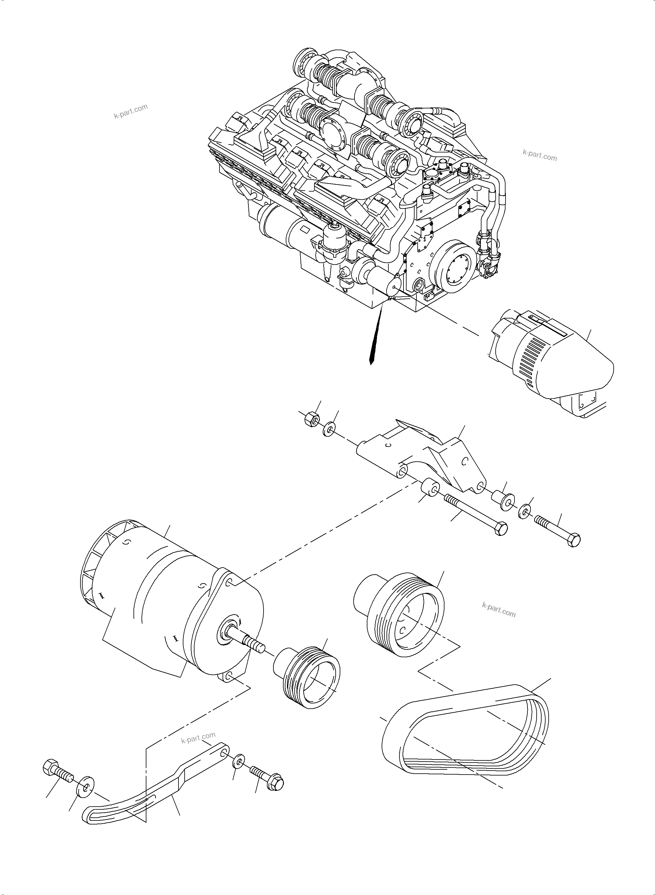 Komatsu parts book diagram for PC3000-6 S/N 46230: ALTERNATOR ARRANGEMENT