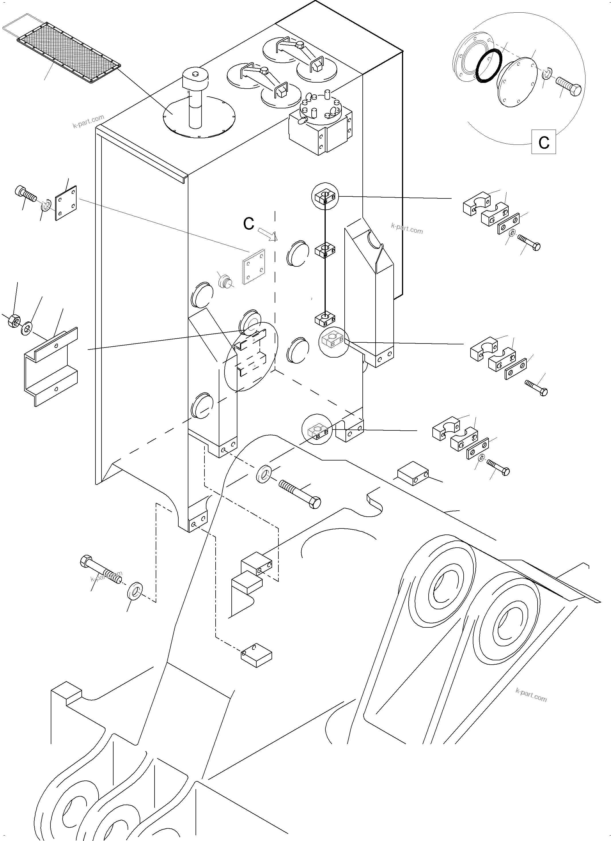 Komatsu parts book diagram for PC3000-6 S/N 46230: MAIN OIL TANK