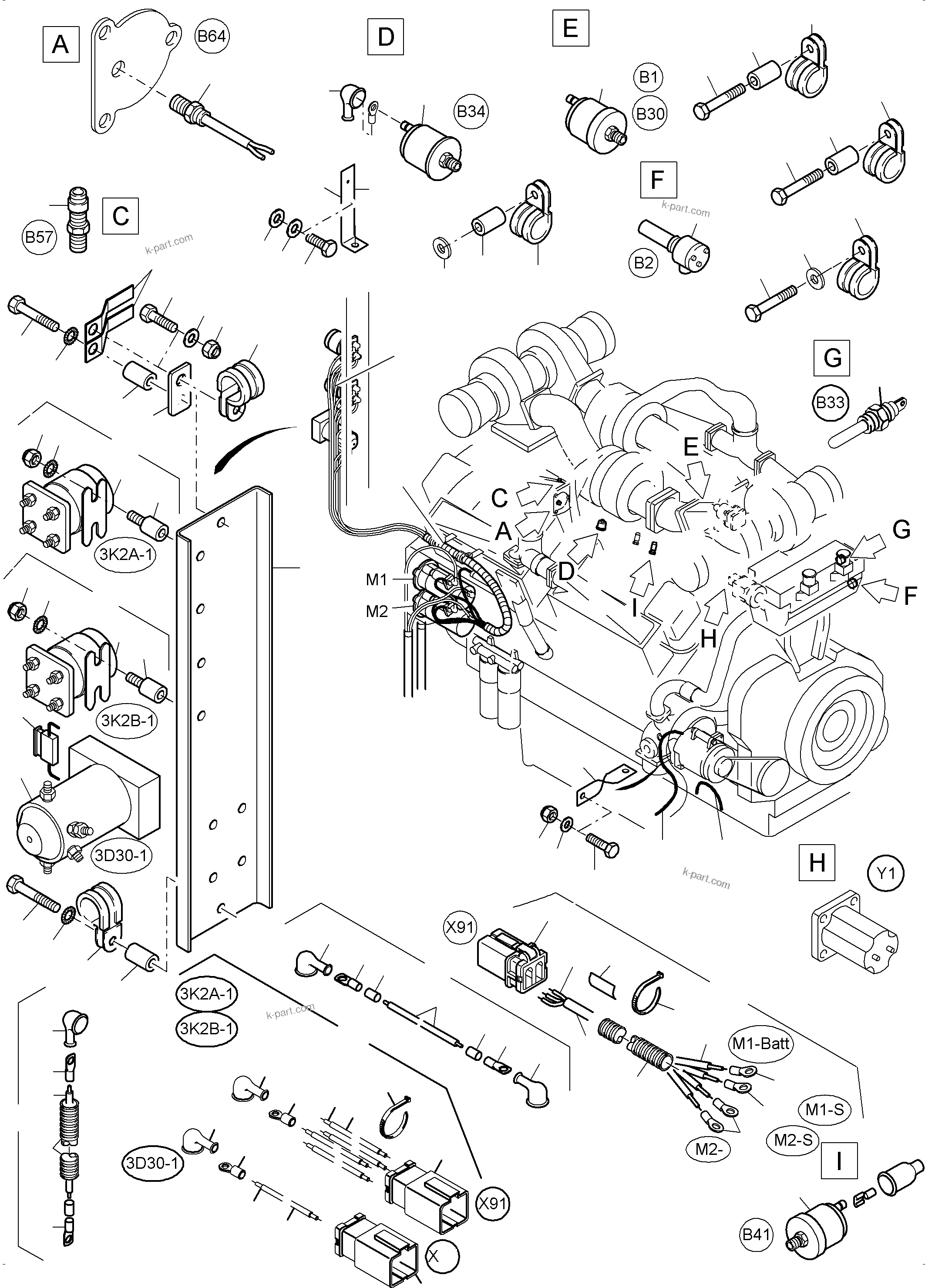 Komatsu parts book diagram for PC3000-6 S/N 46230: CABLES - ENGINE KOMTRAX