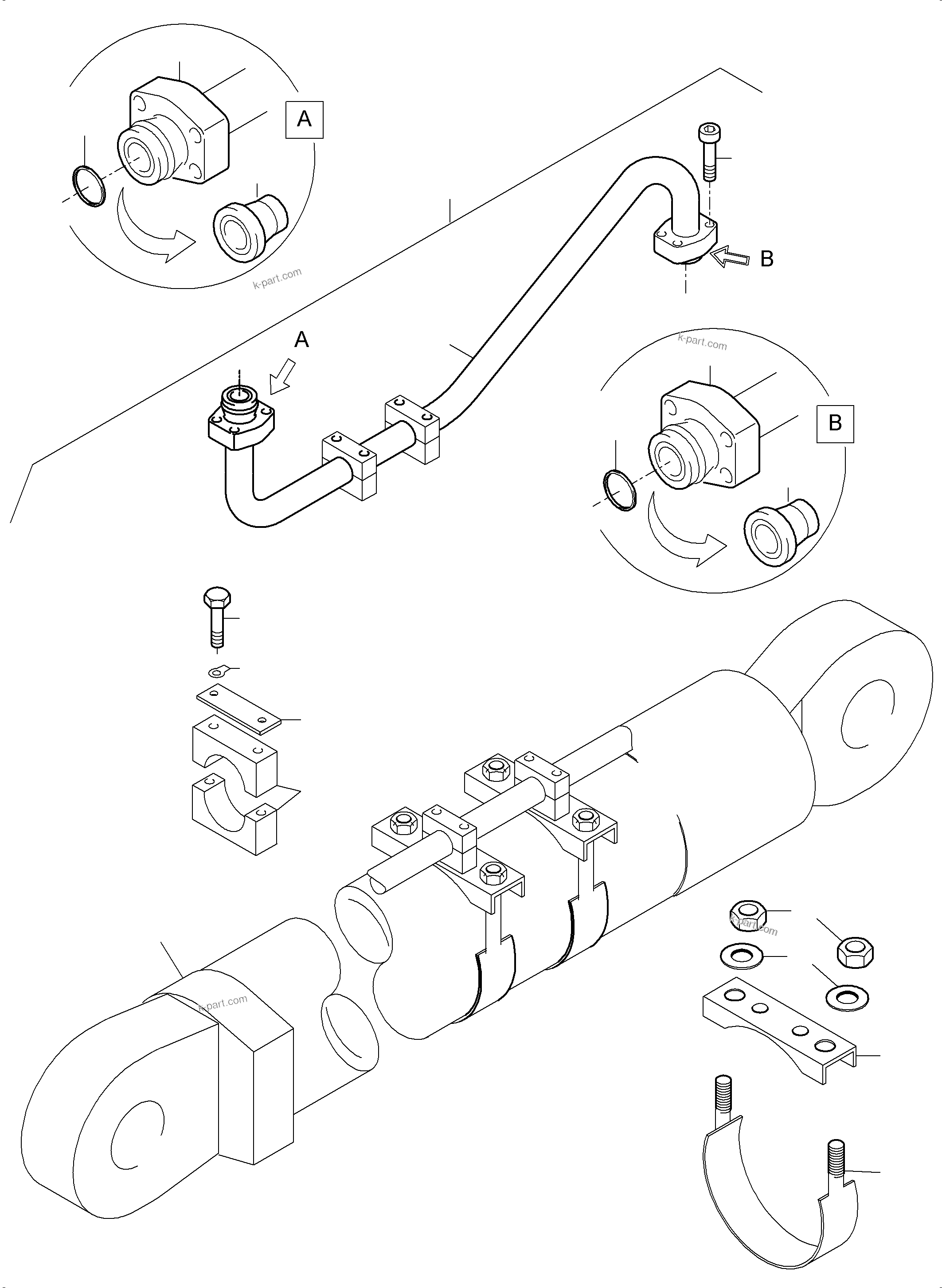 Komatsu parts book diagram for PC3000-6 S/N 46235: PIPING - BOOM CYLINDER