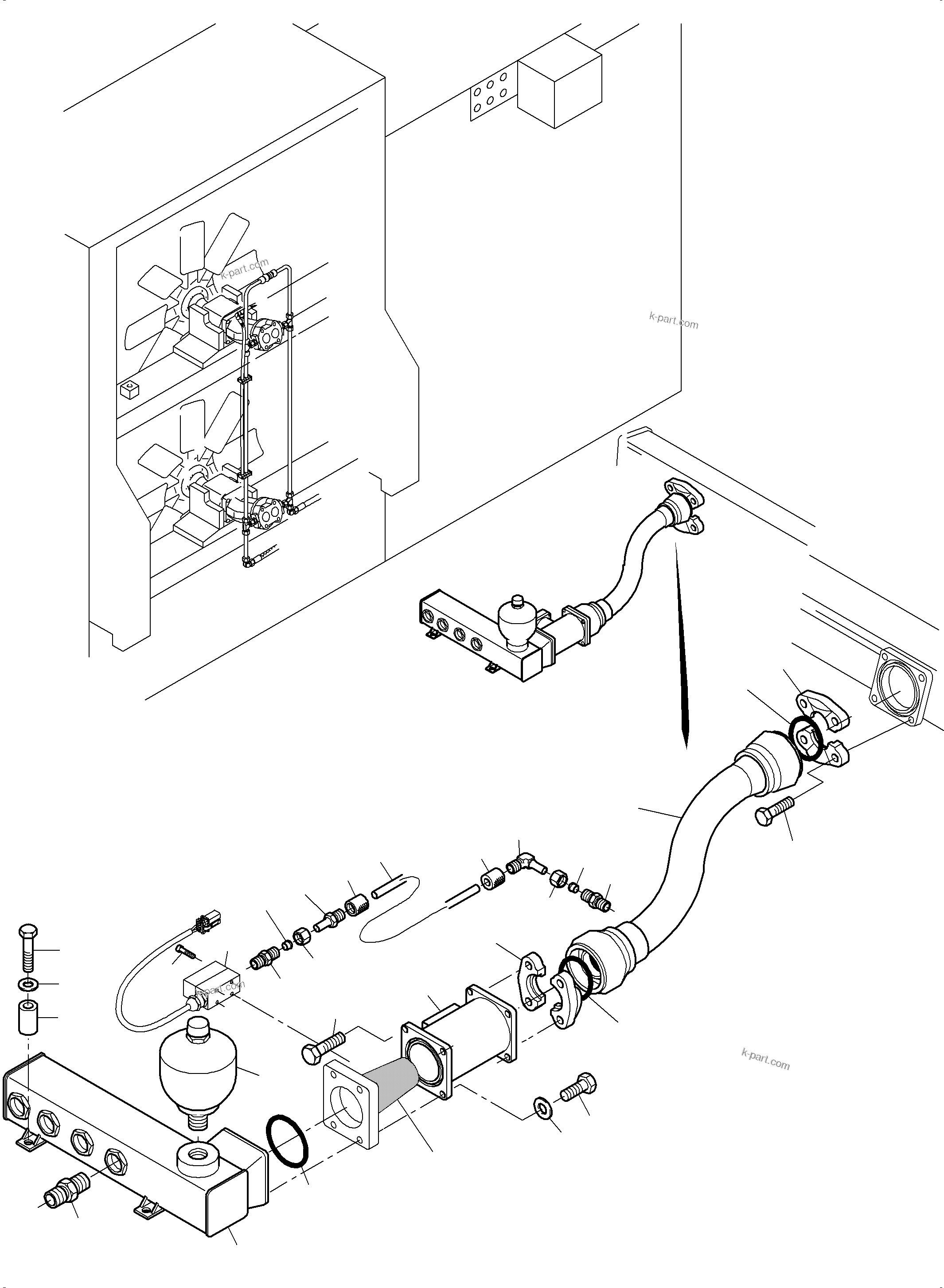 Komatsu parts book diagram for PC3000-6 S/N 46235: OIL COOLER 55 DEG. - HOSES ASSY.