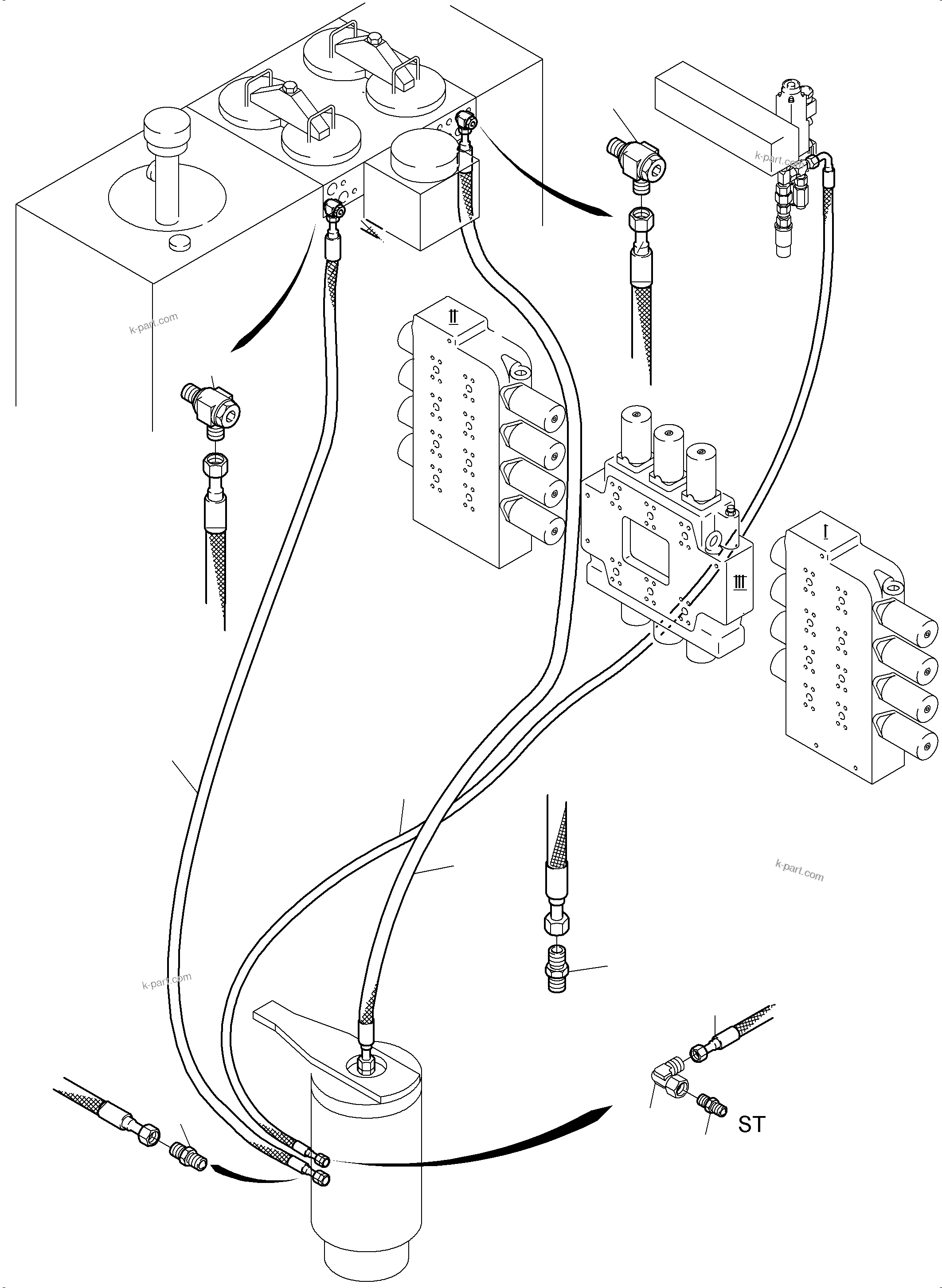 Komatsu parts book diagram for PC3000-6 S/N 46235: LINES ROTARY JOINT (ST,T,L)