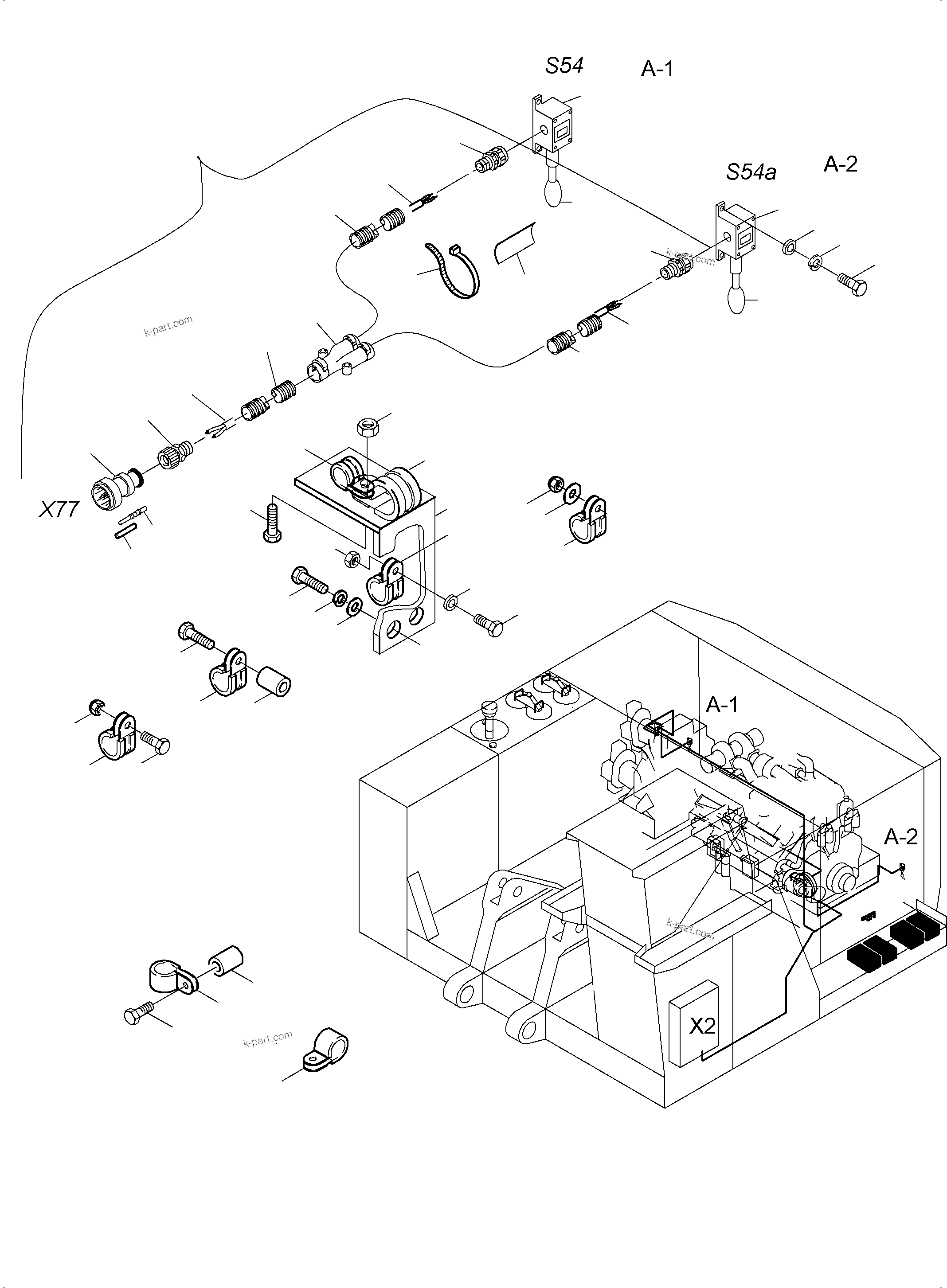Komatsu parts book diagram for PC3000-6 S/N 46235: MOVEMENT SIGNAL INSTALLATION - EMERGENCY STOP FROM FLOOR