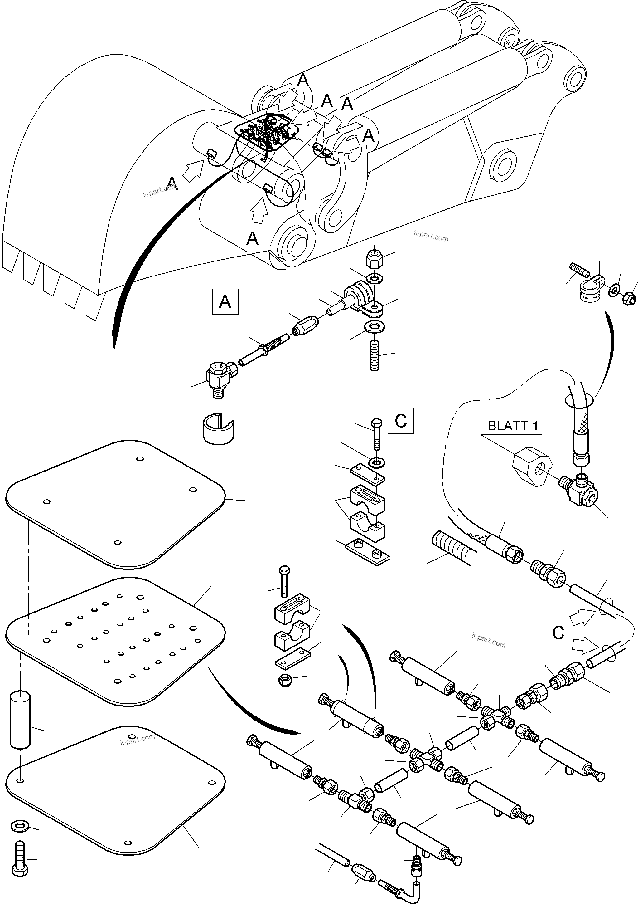 Komatsu parts book diagram for PC3000-6 S/N 46235: CENTRAL LUBRICATION - STICK BH 4.0 M