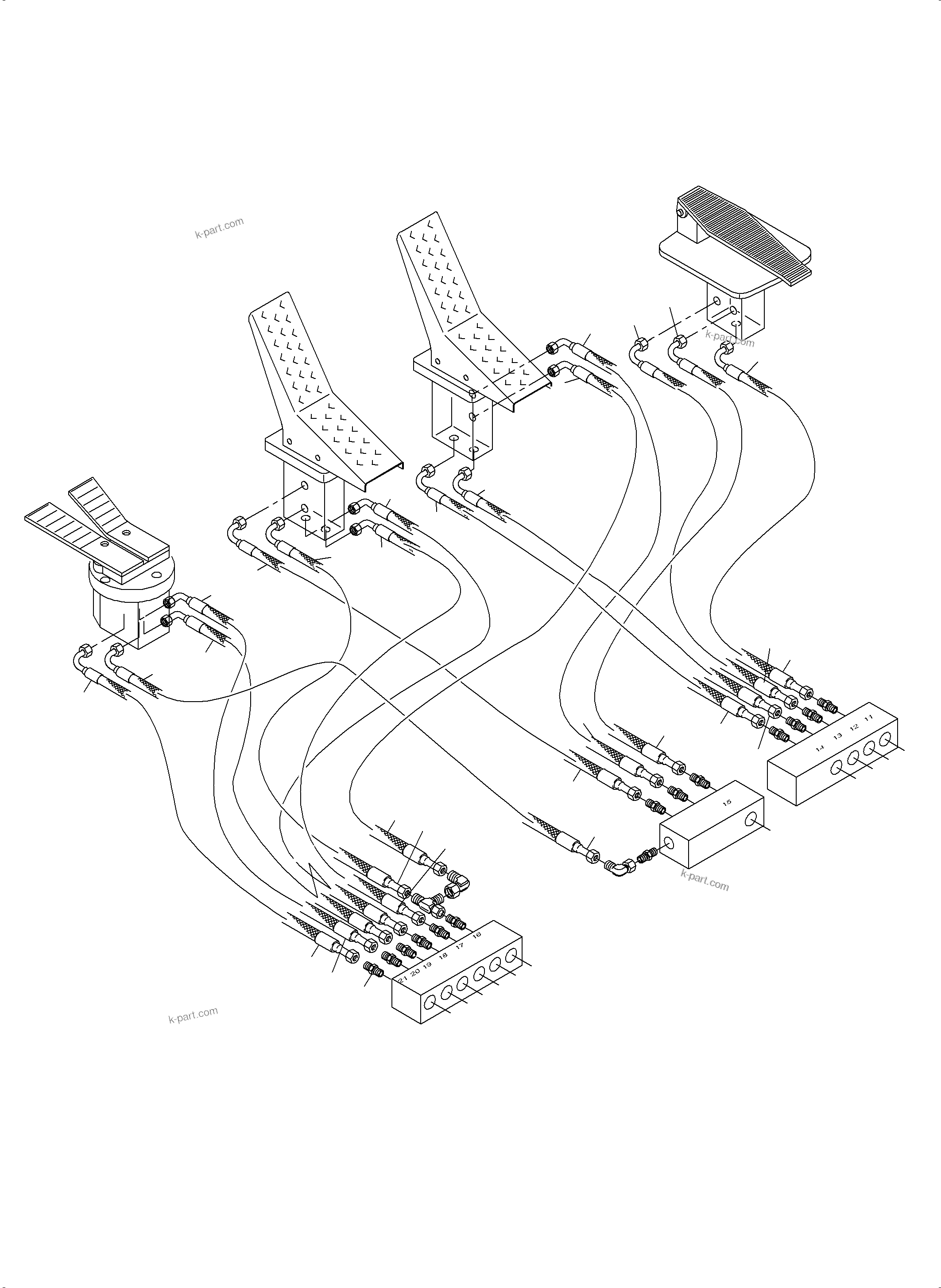 Komatsu parts book diagram for PC3000-6 S/N 46243: CONTROL LINES - PILOT CONTROL PLATE TO PILOT OIL UNITS (BBE)