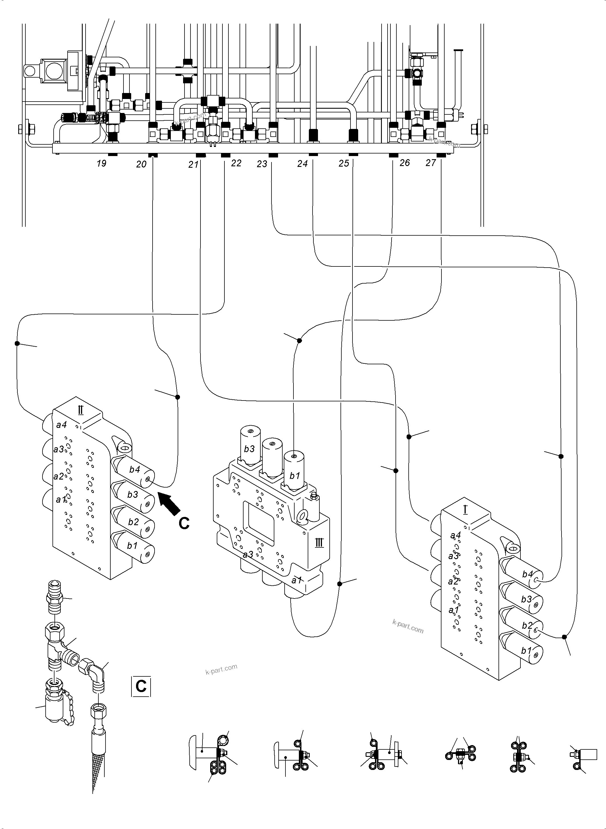 Komatsu parts book diagram for PC3000-6 S/N 46243: CONTROL LINES CONTROL BLOCKS - PILOT CONTROL PLATE