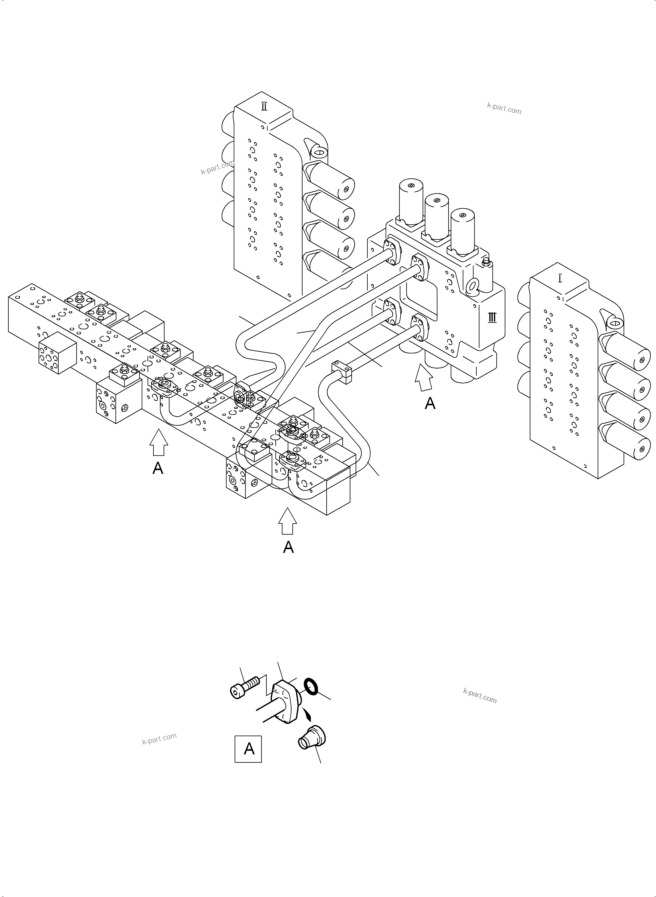 Komatsu parts book diagram for PC3000-6 S/N 46243: PRESSURE LINES - CONTROL BLOCKS - MANIFOLD BBE