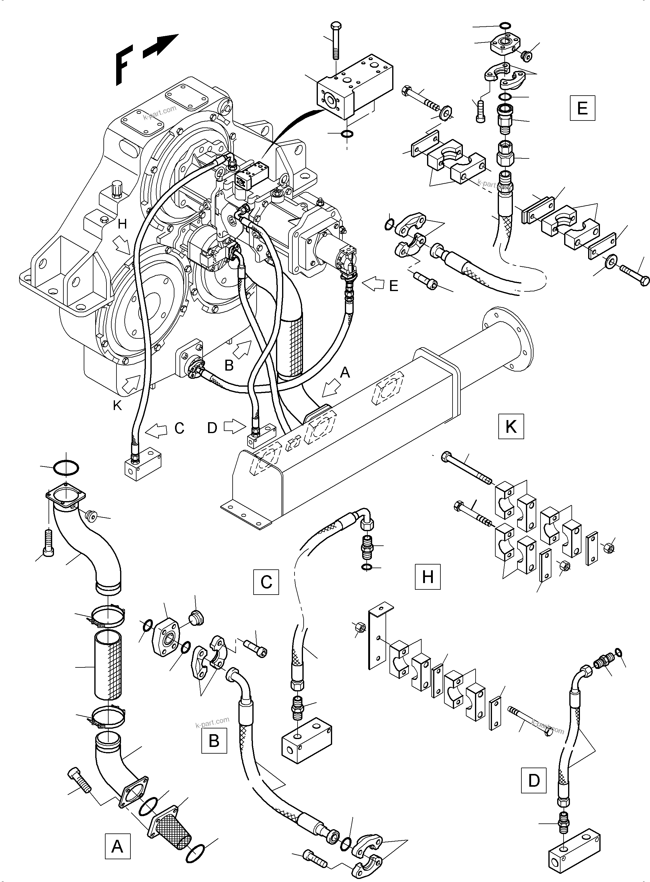Komatsu parts book diagram for PC3000-6 S/N 46243: SUCTION LINES
