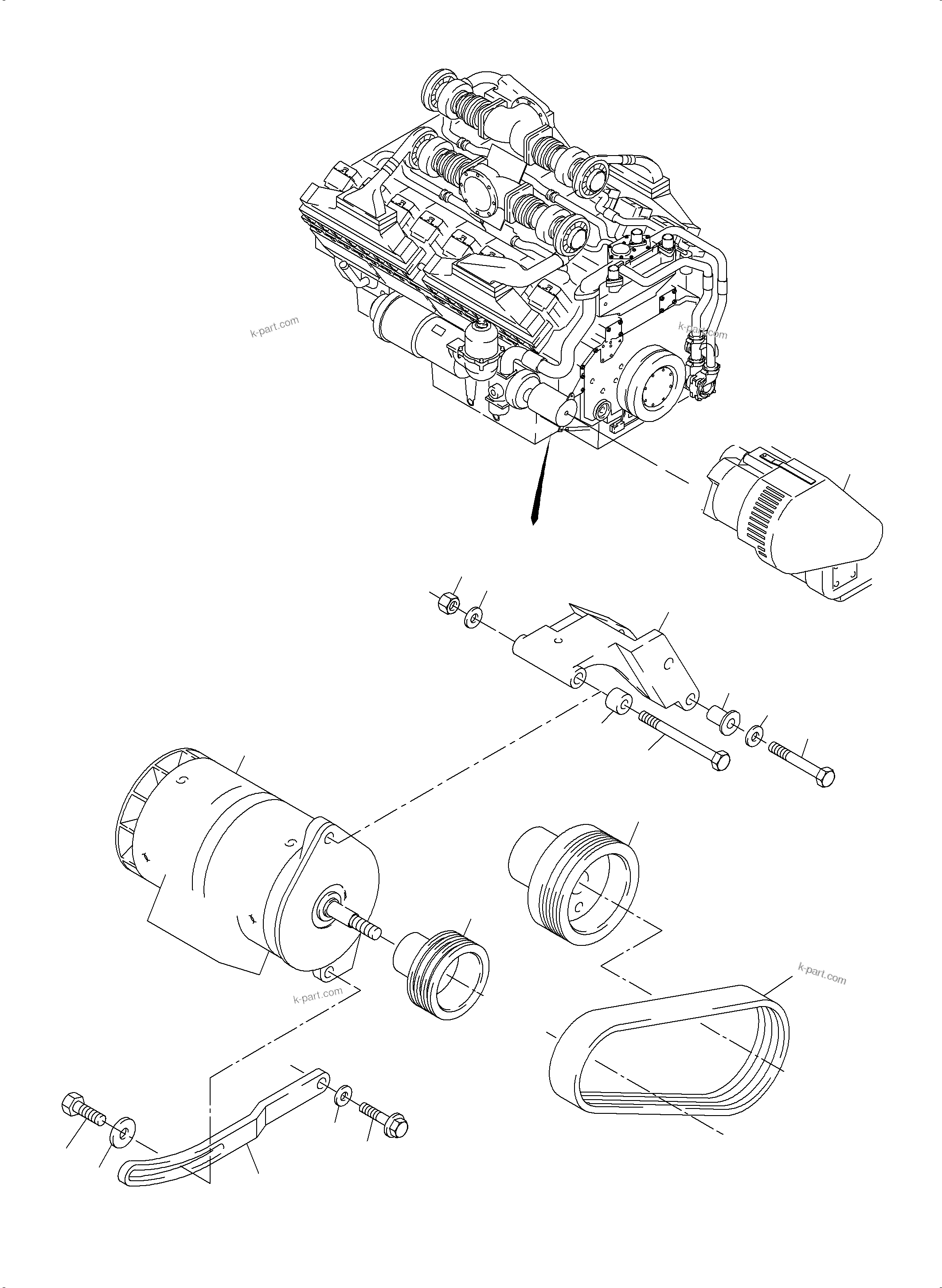 Komatsu parts book diagram for PC3000-6 S/N 46243: ALTERNATOR ARRANGEMENT