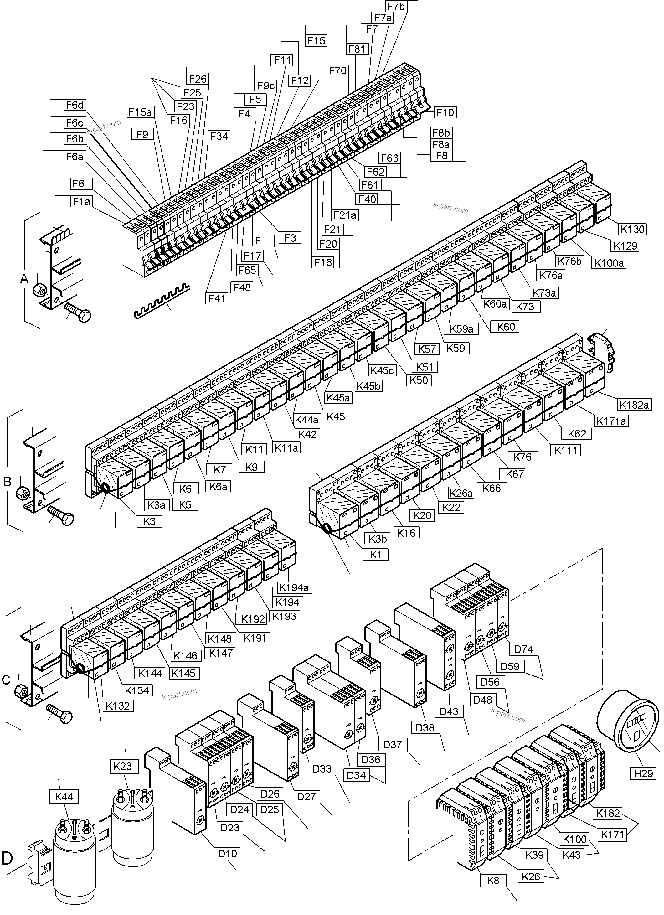 Komatsu parts book diagram for PC3000-6 S/N 46243: MAIN SWITCH BOX X2