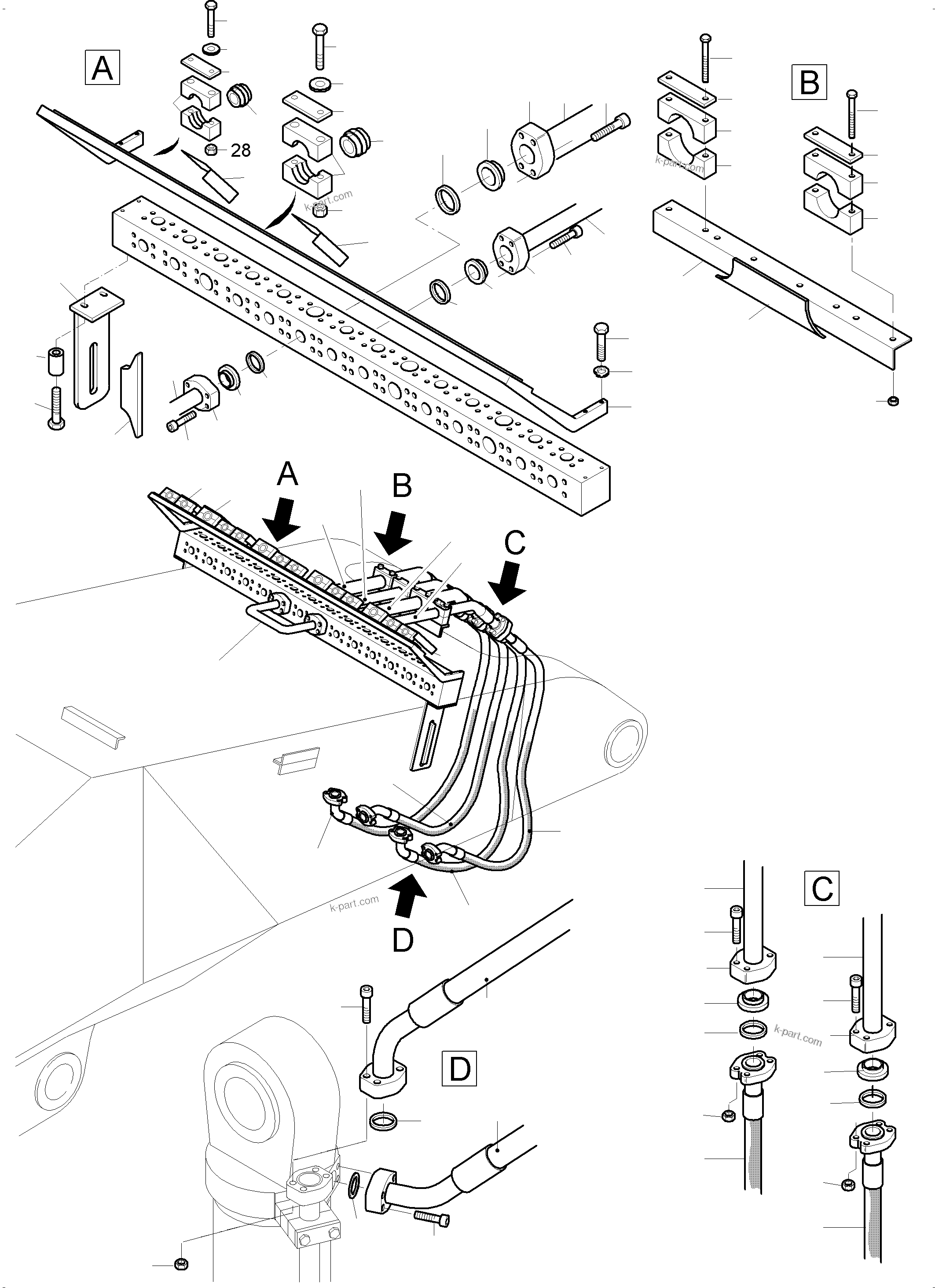 Komatsu parts book diagram for PC3000-6 S/N 46243: BULLCLAM BUCKET BOOM 6M