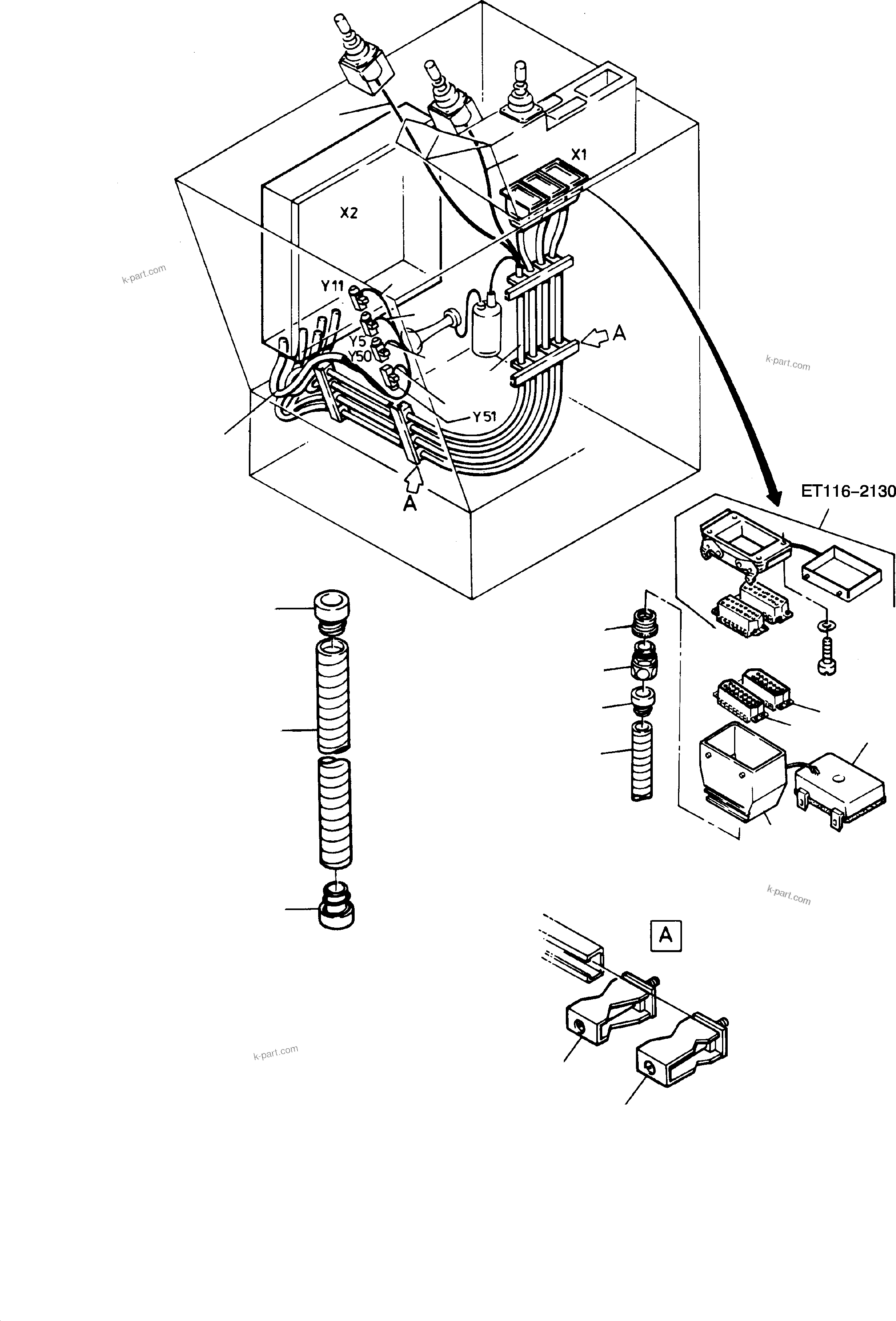 Komatsu parts book diagram for H135S S/N 61064: CABLES, CAB SUPPORT